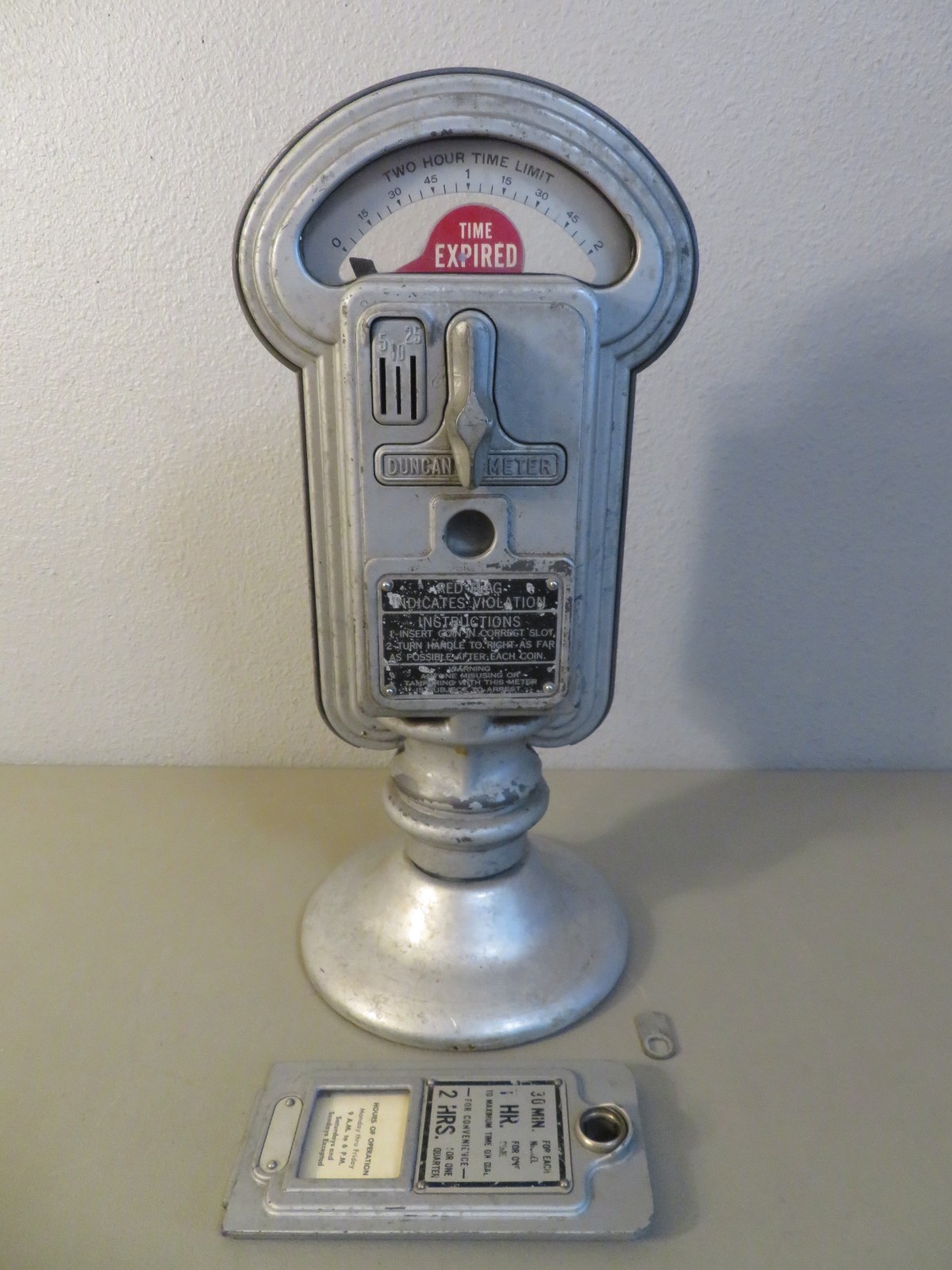 Vintage Duncan Meyer Parking Meter 5¢ 10¢ 25¢ Coin Slots 2 Hour Limit No Lock