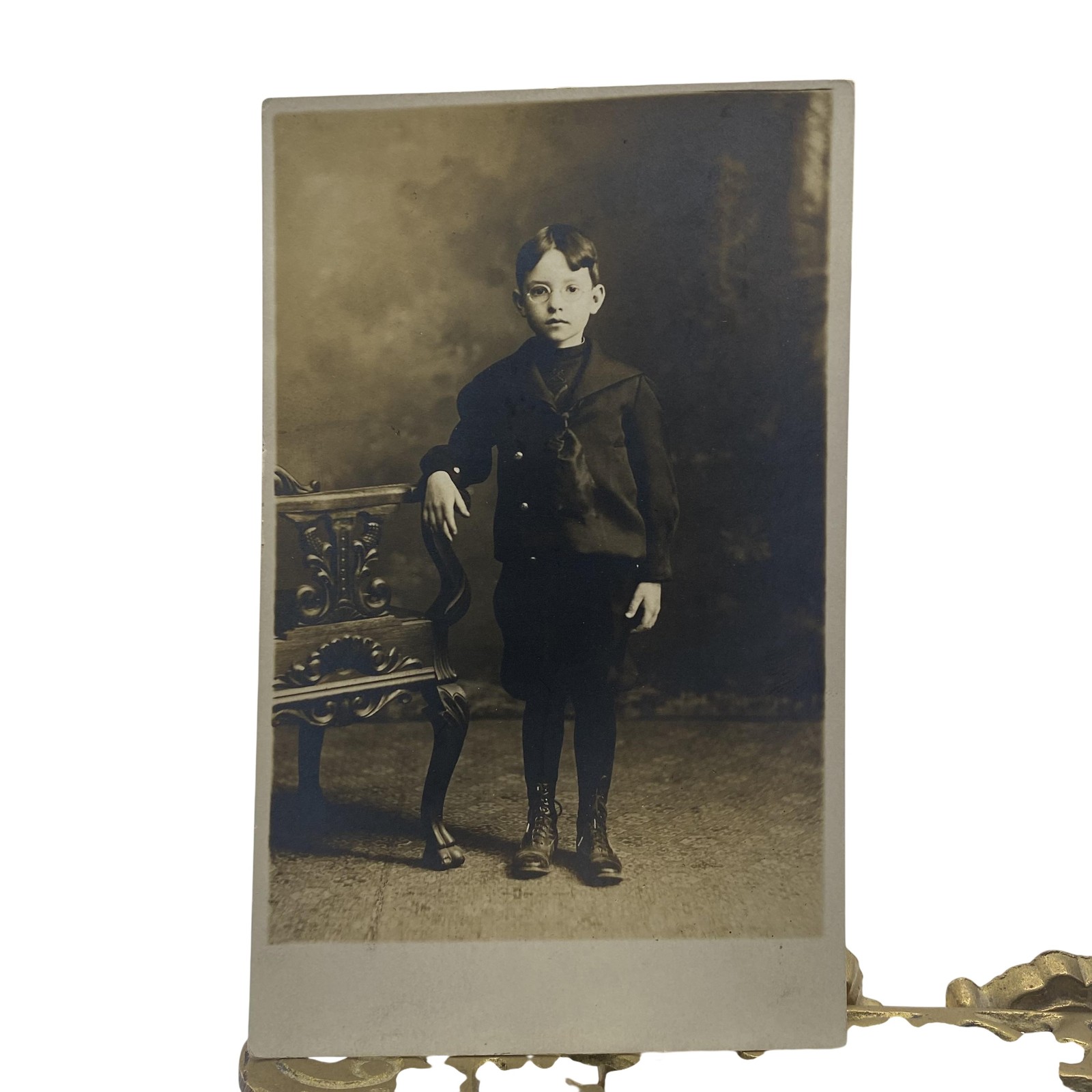 Vintage C1910s Boy Sailor Suit Portrait RPPC Real Photo Postcard AZO 3.5x5.5