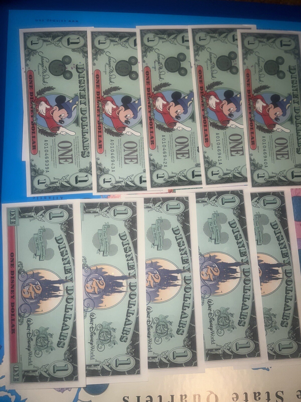 1997 Disney Sorcerer Mickey $1 Dollar bill \'AA Block\' - Mint. 25th Anniversary
