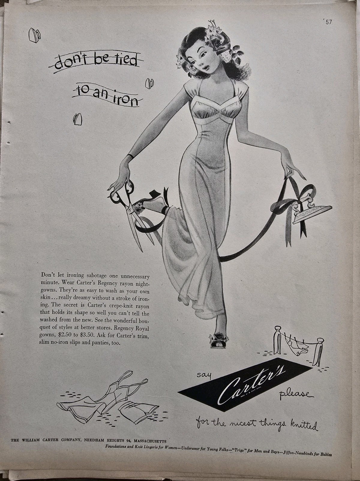 1944 Women\'s Carter\'s Gown Slip Panties Vintage Fashion Lingerie Art Ad 