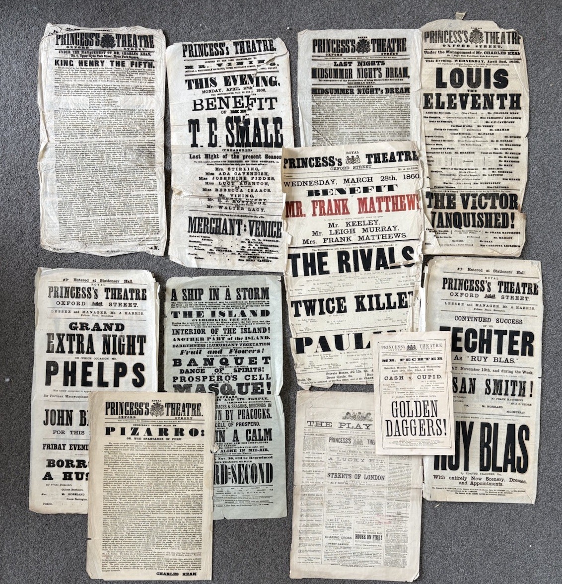 Antique 1850’s Victorian Princess’s Theatre Playbill  Job Lot 11 Charles Kean
