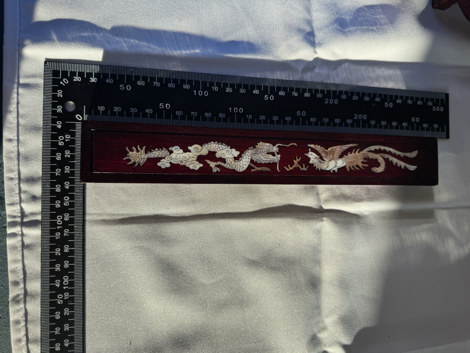 Vintage Chinese Mother of Pearl Inlay Rosewood Chopstick Box Dragon Phoenix