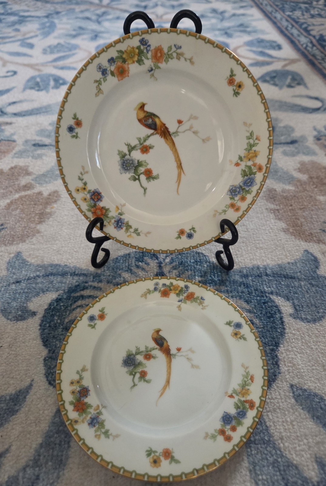 VTG MZ Altrohlau Golden Pheasant Porcelain Plates Set of 2 - Made in Czechoslova