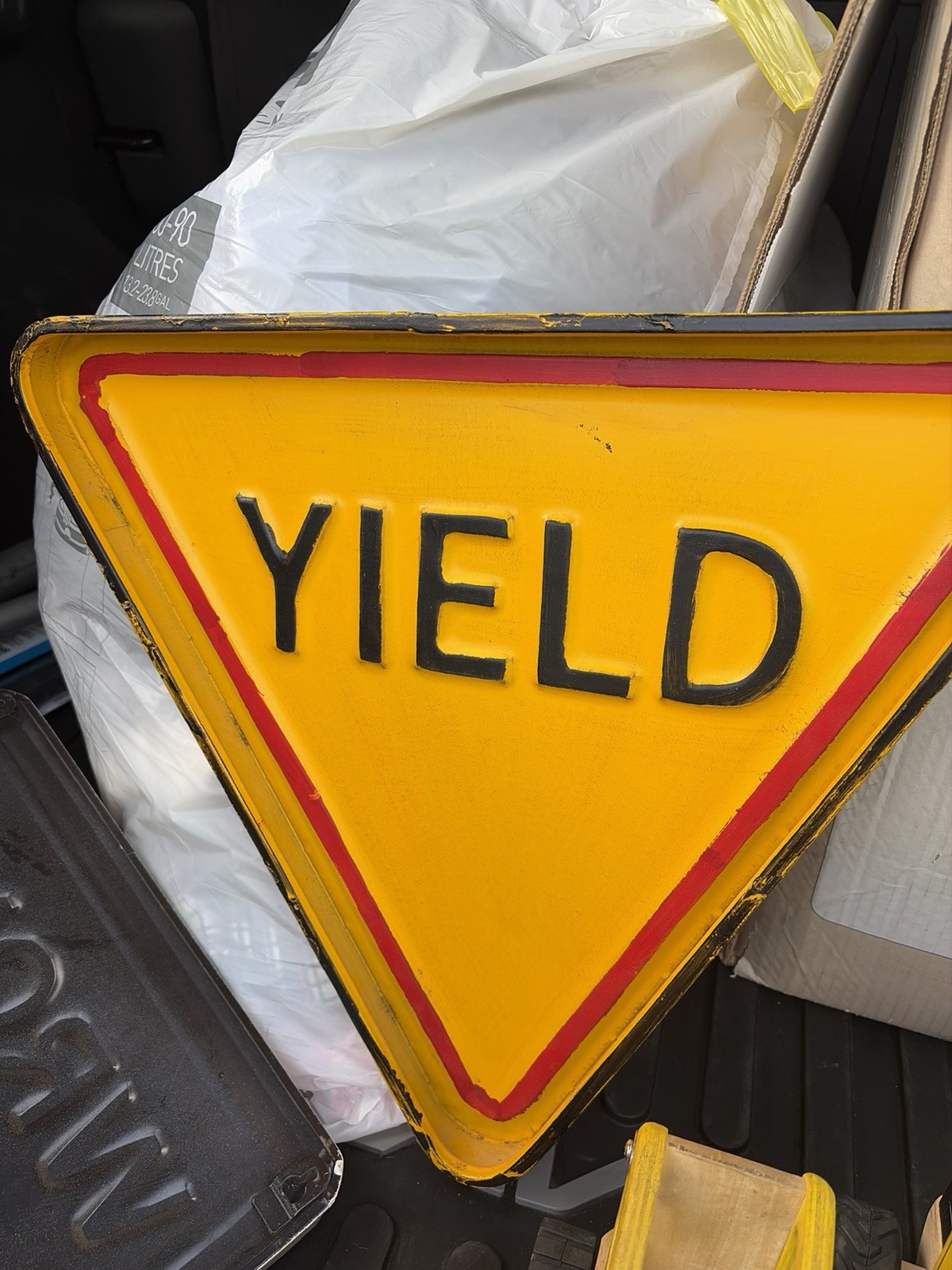Yellow Yield Traffic Sign Vintage Looking GREAT Condition