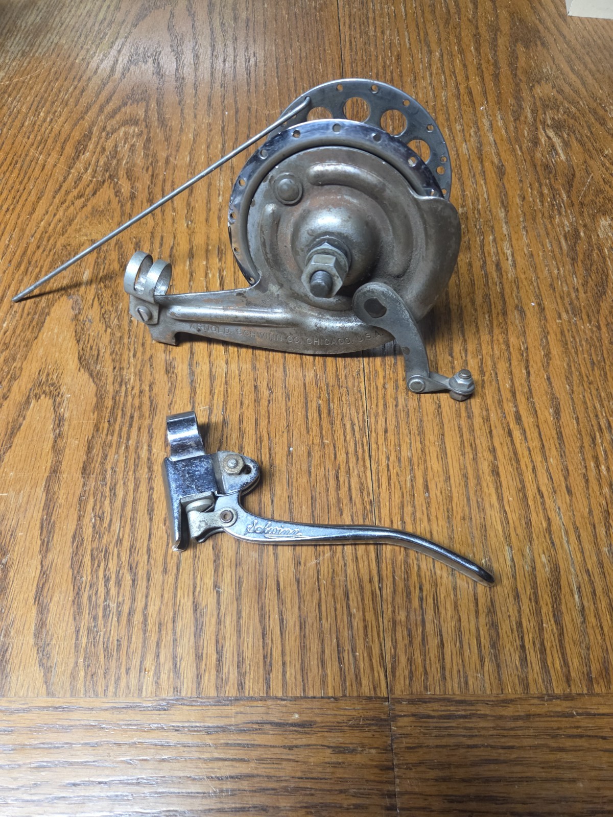 Schwinn Drum Brake Front Hub AND LEVER Heavy Duty drilling Phantom B6 Autocycle Schwinn Drum Brake Front Hub AND LEVER Heavy Duty drilling Phantom B6 Autocycle