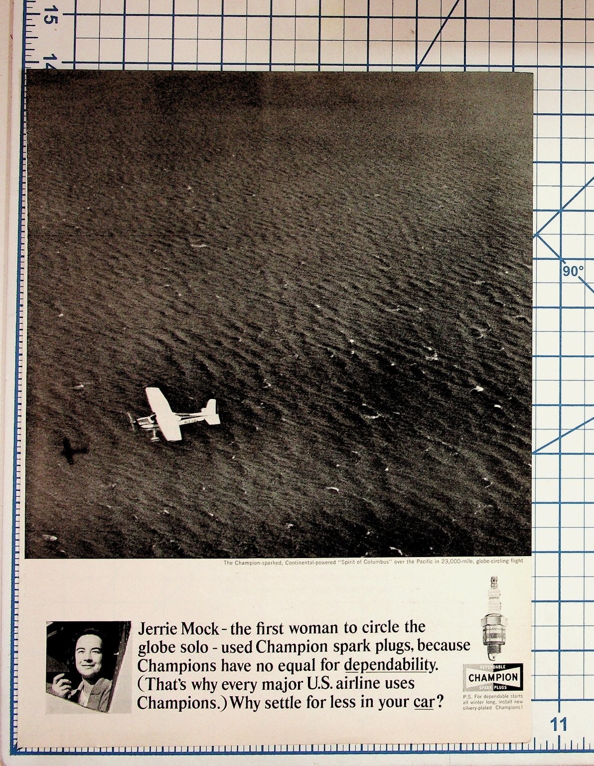 Jerrie Mock 1964 Champion Spark Plug Ad Aviation Pioneer First Woman Solo Flight