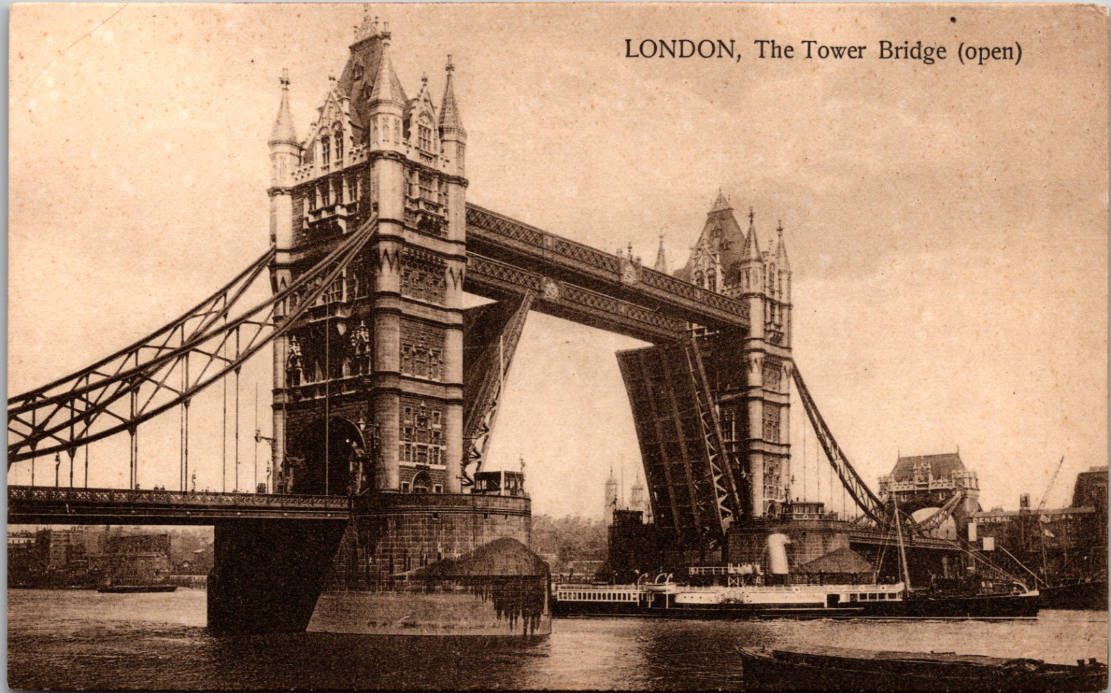The Tower Bridge (Open) London England Vintage Postcard