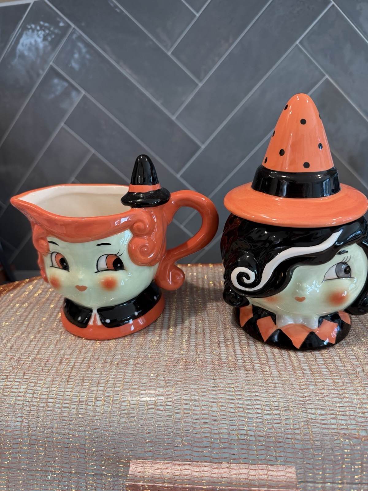 Johanna Parker Carnival Cottage Halloween Witch Cream and Sugar