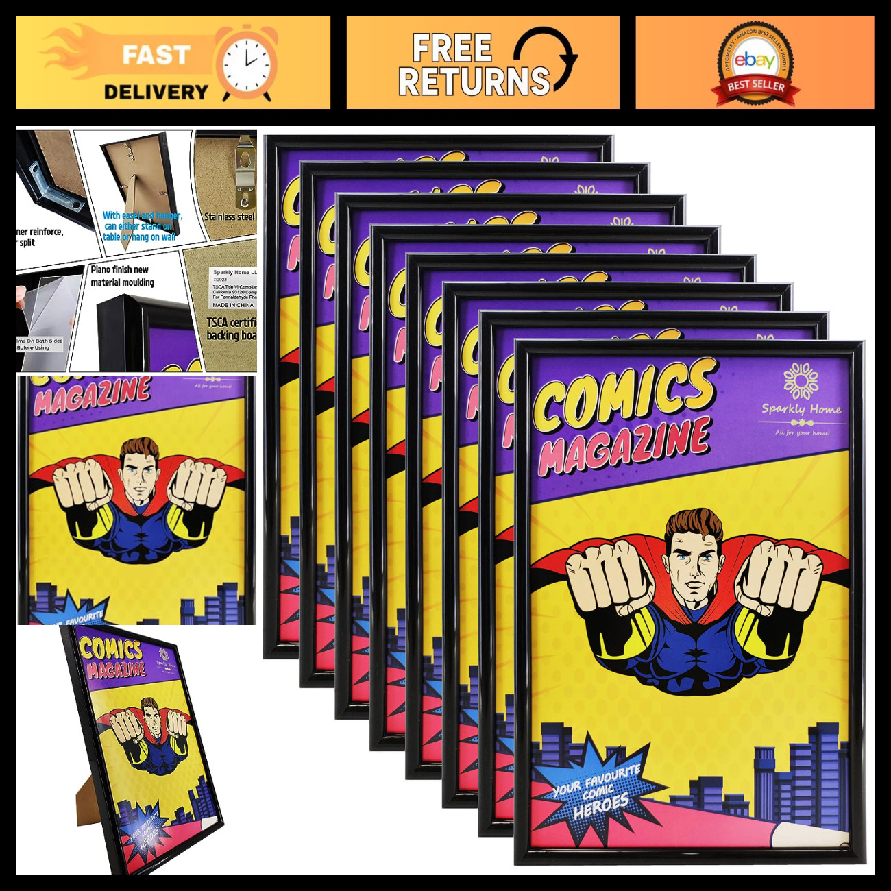 8 Pack Black Comic Book Frames for Current Comics 6.75\