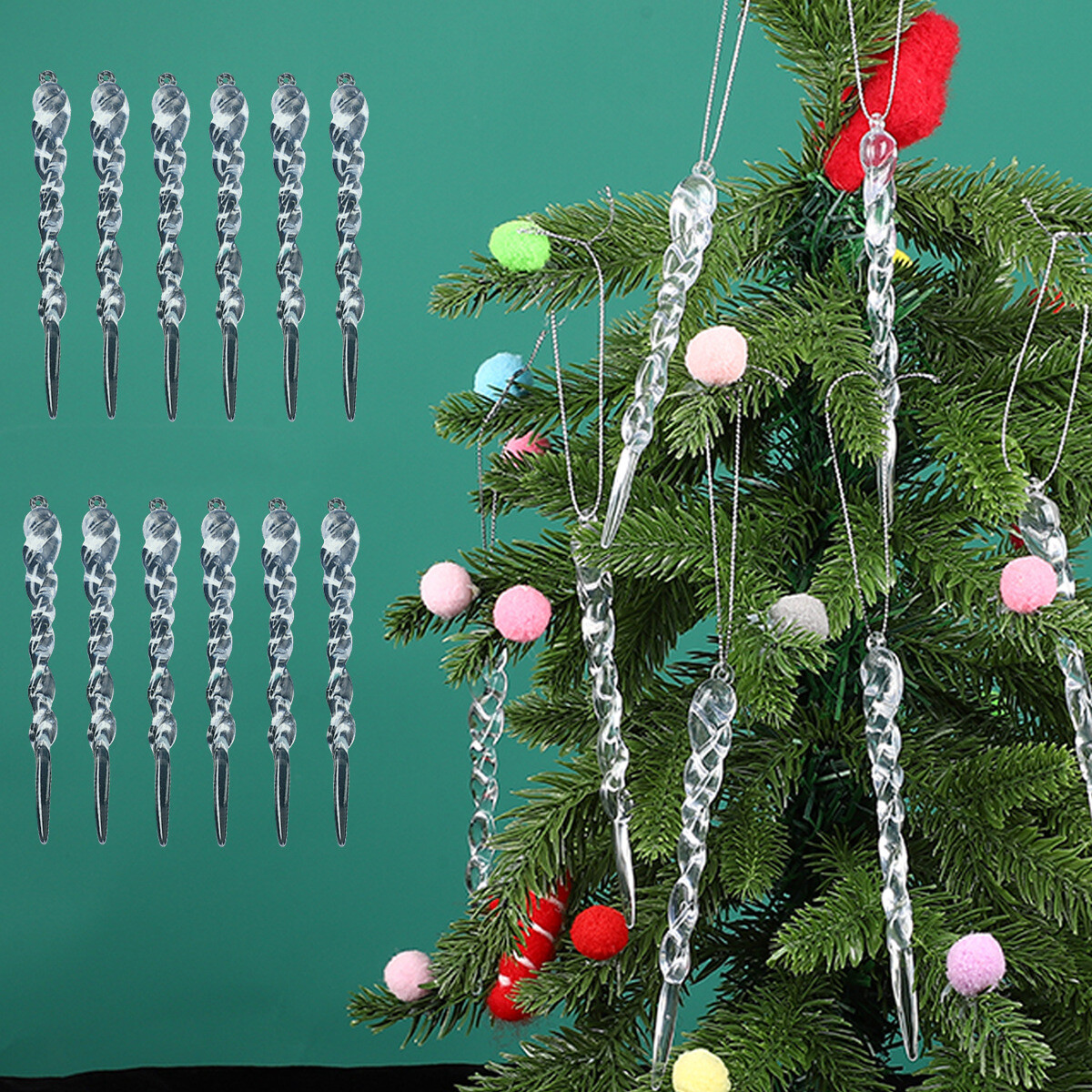 12pcs Christmas Festival Transparent Ice Hanging Christmas Tree Icicle Hanging