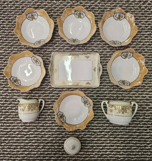 RARE VINTAGE NORITAKE HANDPAINTED BOWLS SUGAR CREAMER TRAY LOT OF 10 **SWEEET**