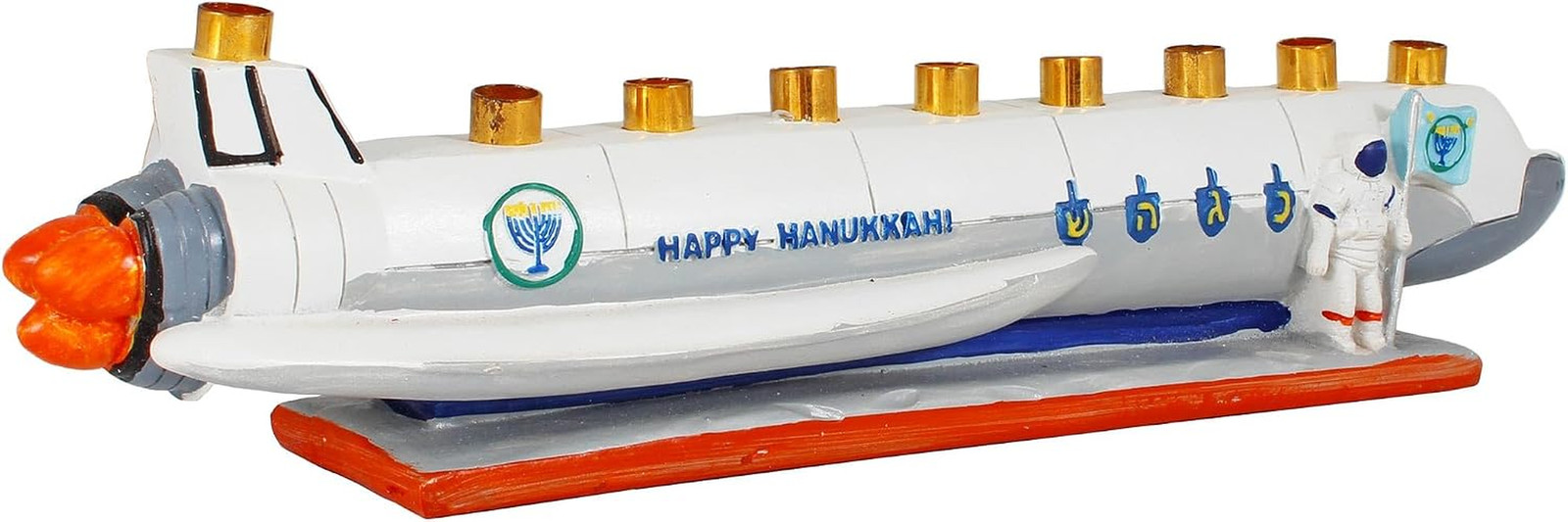 Zion Judaica Spaceship Kids Menorah Hand Painted Polyresin - Sculptured Space Sh