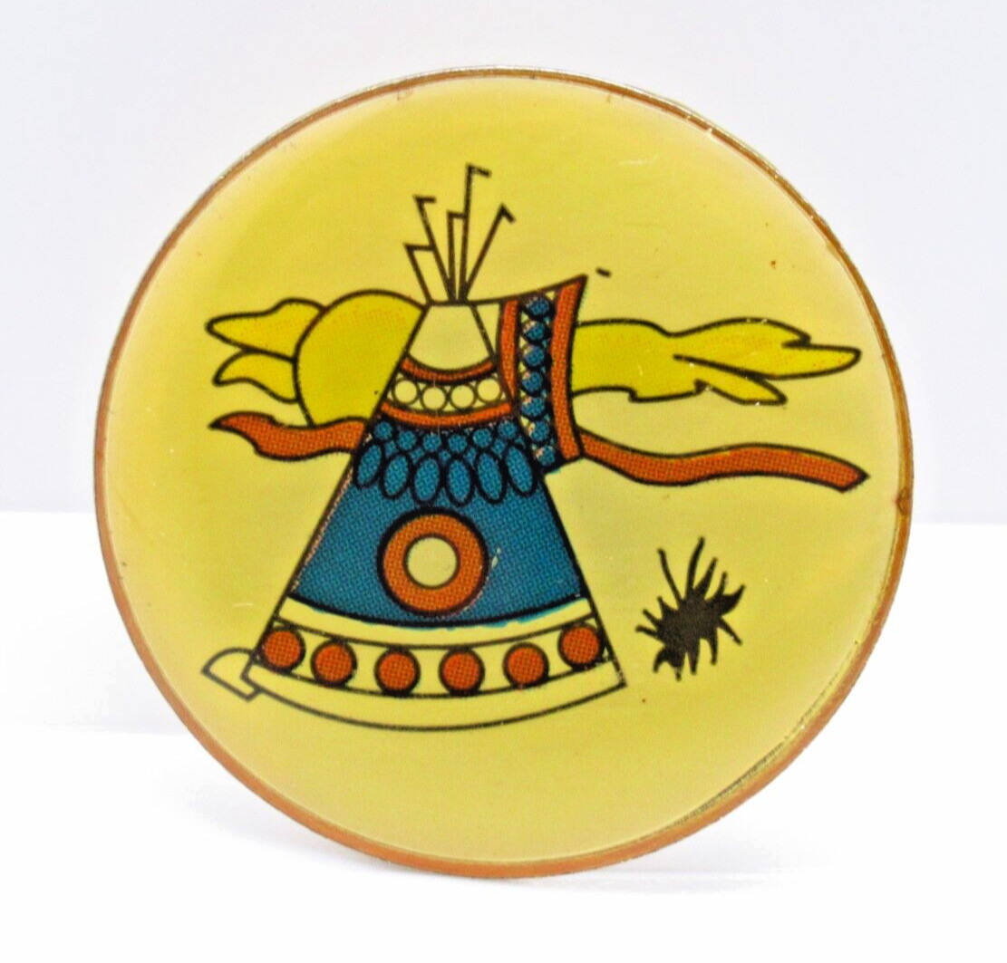 Tiyospaye Club Pin Vintage St Joseph’s Indian School Teepee Sun Scene Round