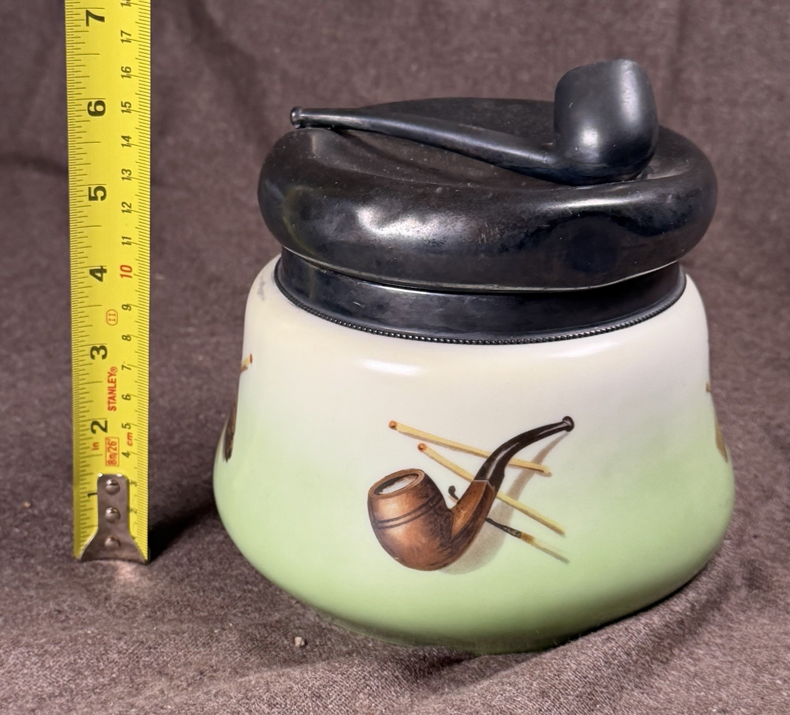 Vintage Schwarzburg Germany Porcelain Humidor Tobacco Jar w/Pipe Lid