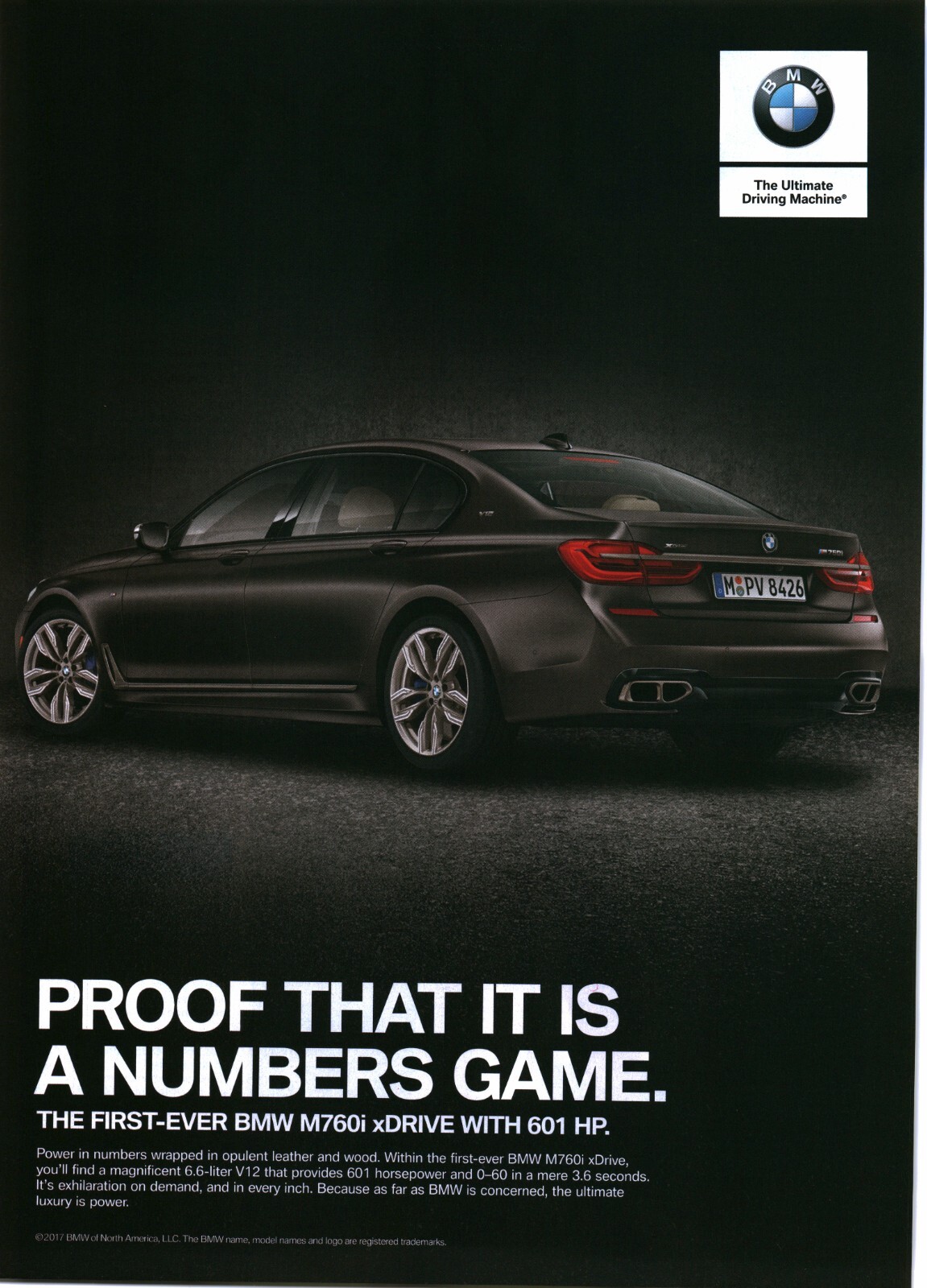 BMW 2017 BMW M760i Luxury Car Print Ad 601 HP Garage Art Decor Y2K Vintage VTG