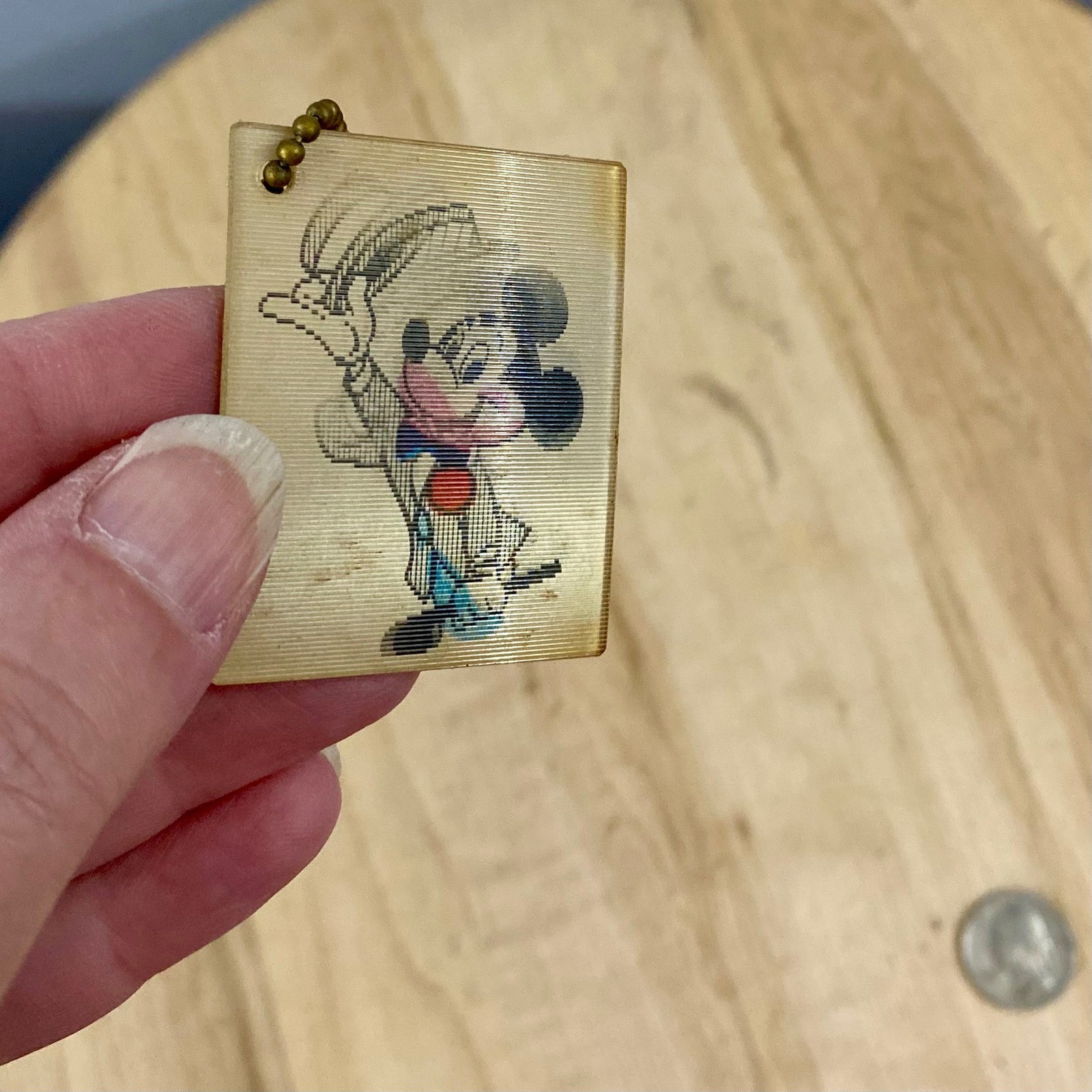 Vintage 60s Disneyland Mickey Mouse Lenticular 3D Motion Tag Keychain RARE*