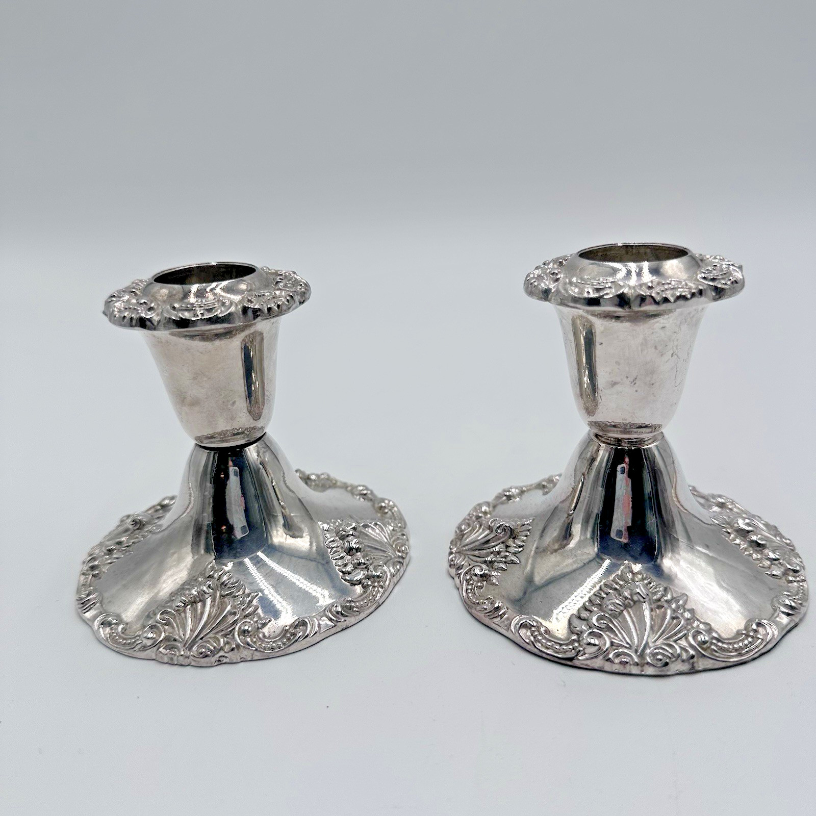 VTG Godinger Candle Holders Silver Plate Baroque Style Set of 2