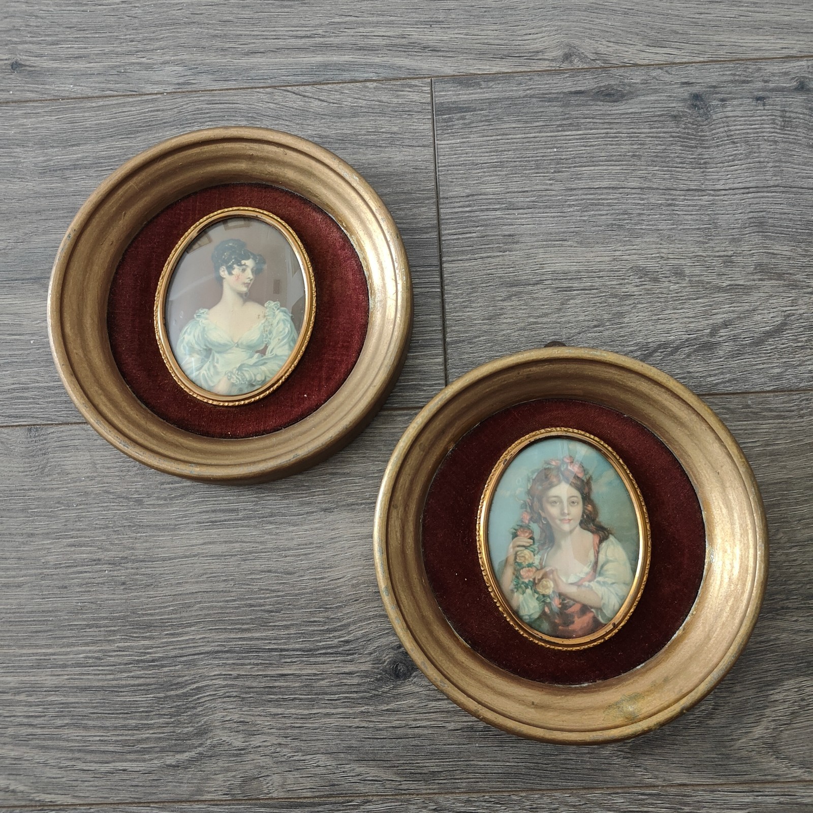 Vintage Gold Framed Portraits 6” Cameo Creation 2 Convex Glass Victorian Women Vintage Gold Framed Portraits 6” Cameo Creation 2 Convex Glass Victorian Women