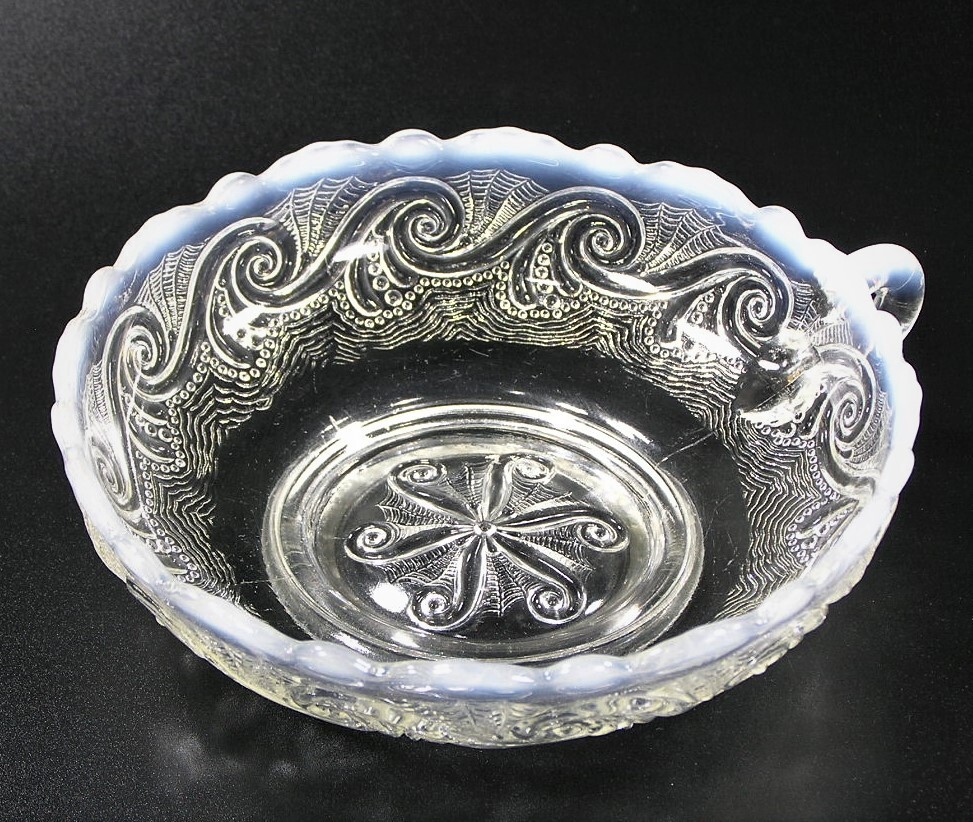 Vintage Fenton Moonstone Depression Glass Opalescent Candy Nut Dish Bowl #3211