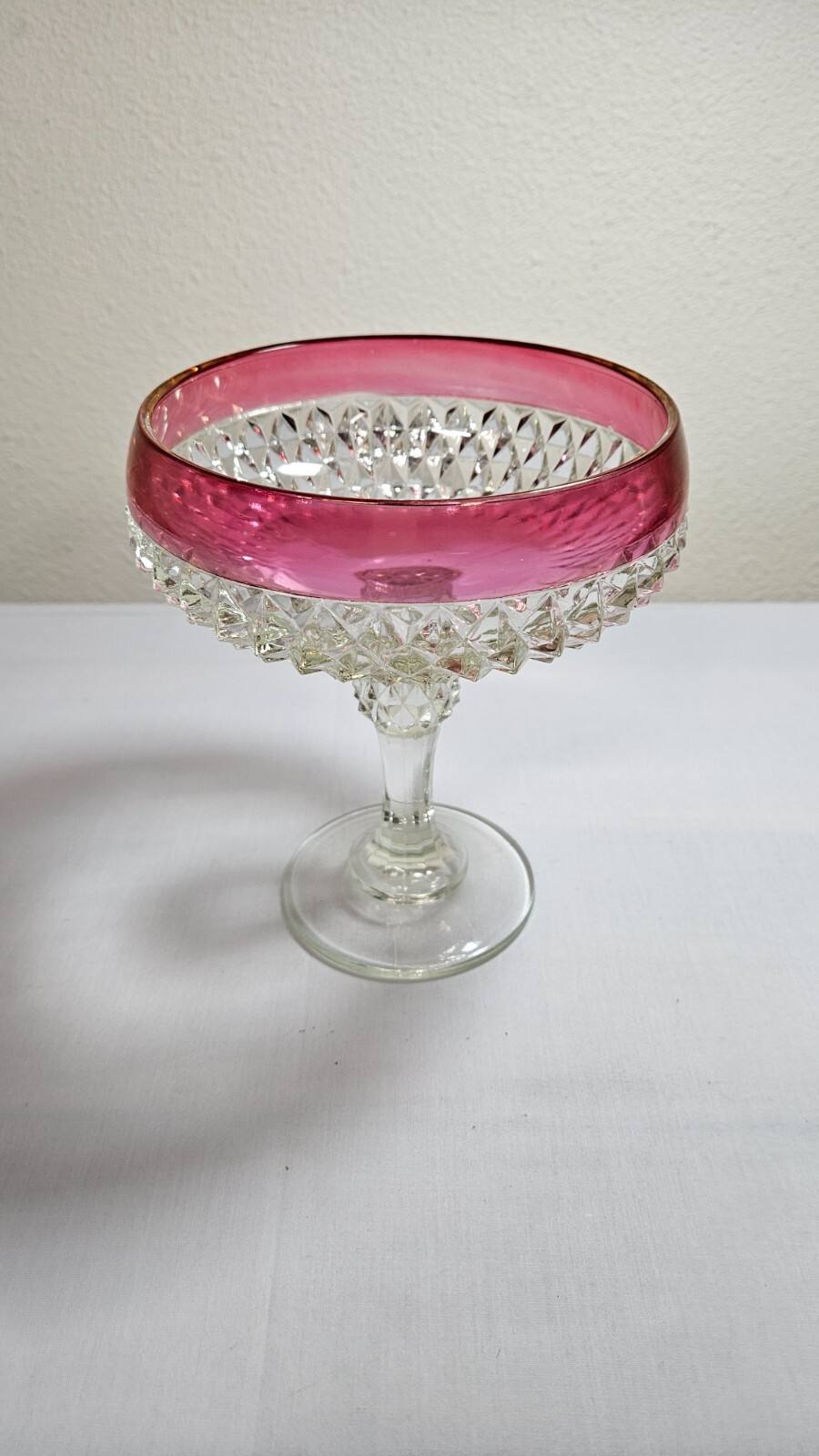 Vintage Indiana Glass ruby red diamond point pedestal compote