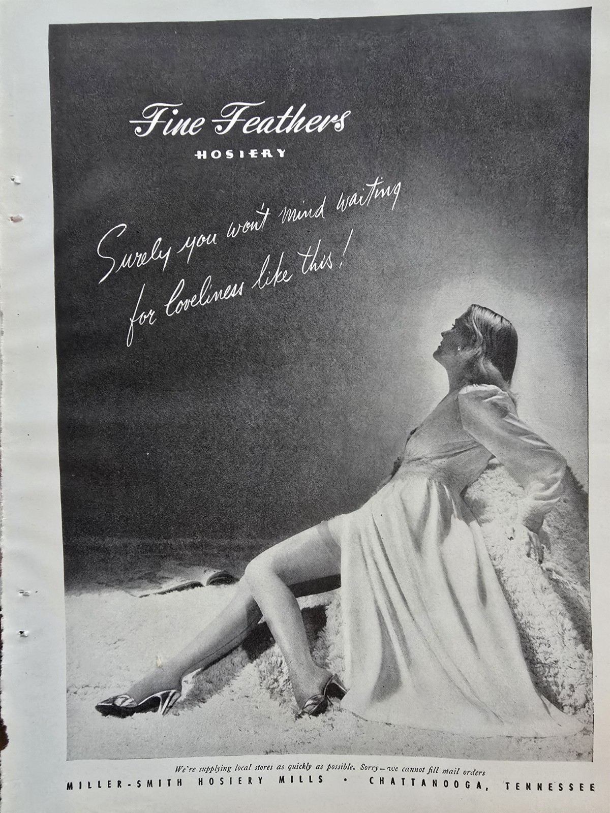 1946 Women\'s Fine Feathers Hosiery Stockings Legs Lingerie Vintage Fashion Ad