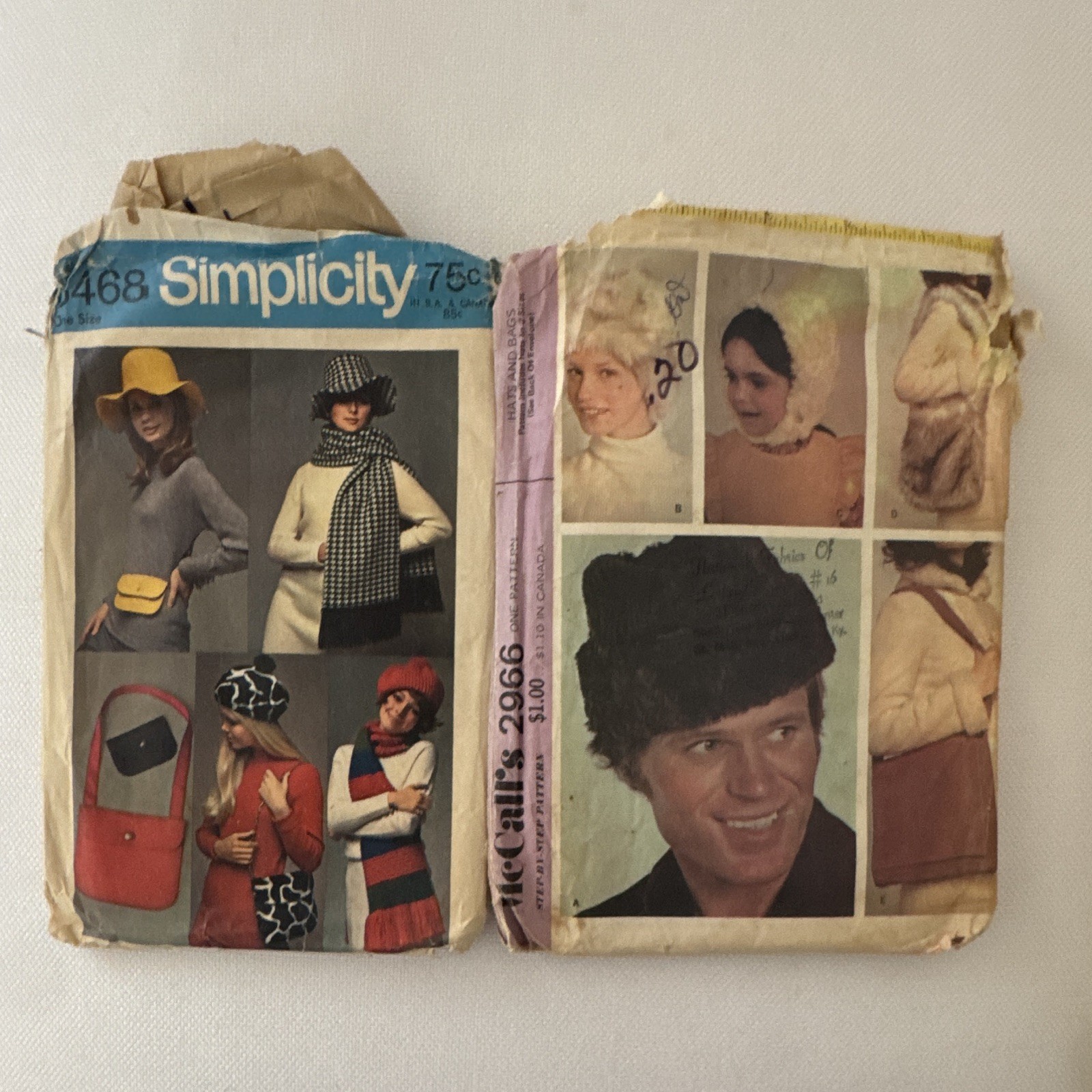 Vintage 1970s Hat & Bag Sewing Patterns Lot Simplicity 8468 McCalls 2966