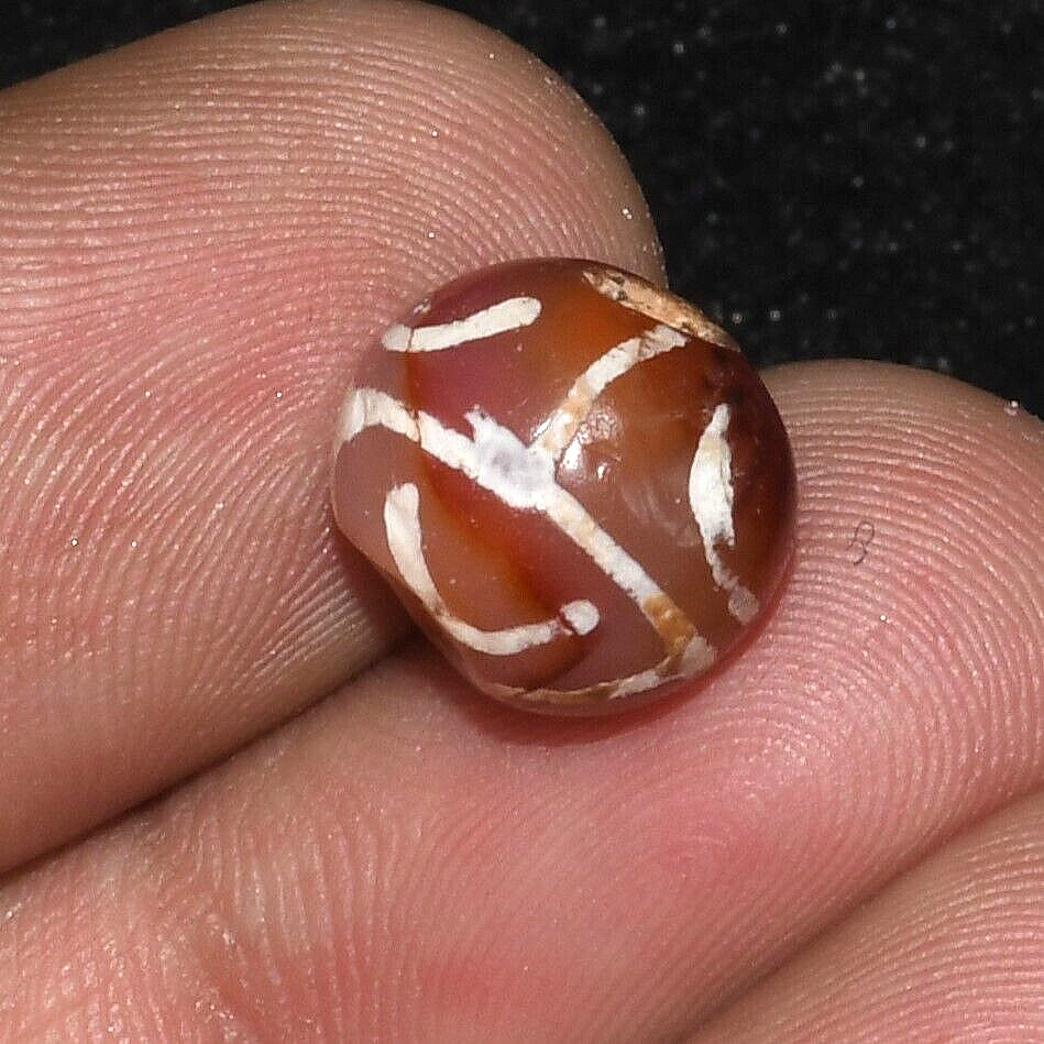 Authentic Round Ancient Etched Carnelian Longevity Bead in Good Condition