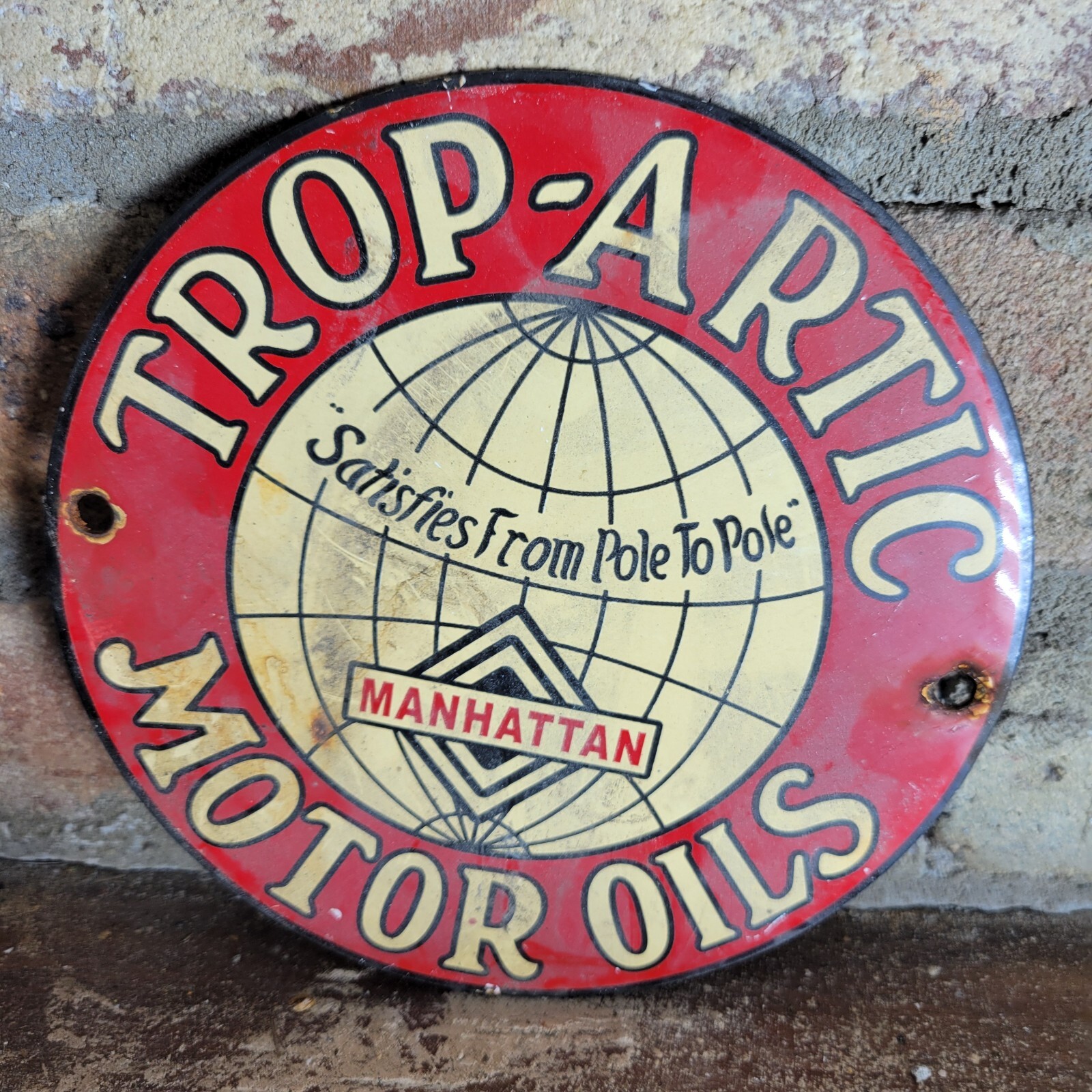VINTAGE OLD TROP-ARTIC MOTOR OILS OIL GASOLINE PORCELAIN GAS PUMP DOOR SIGN 6\