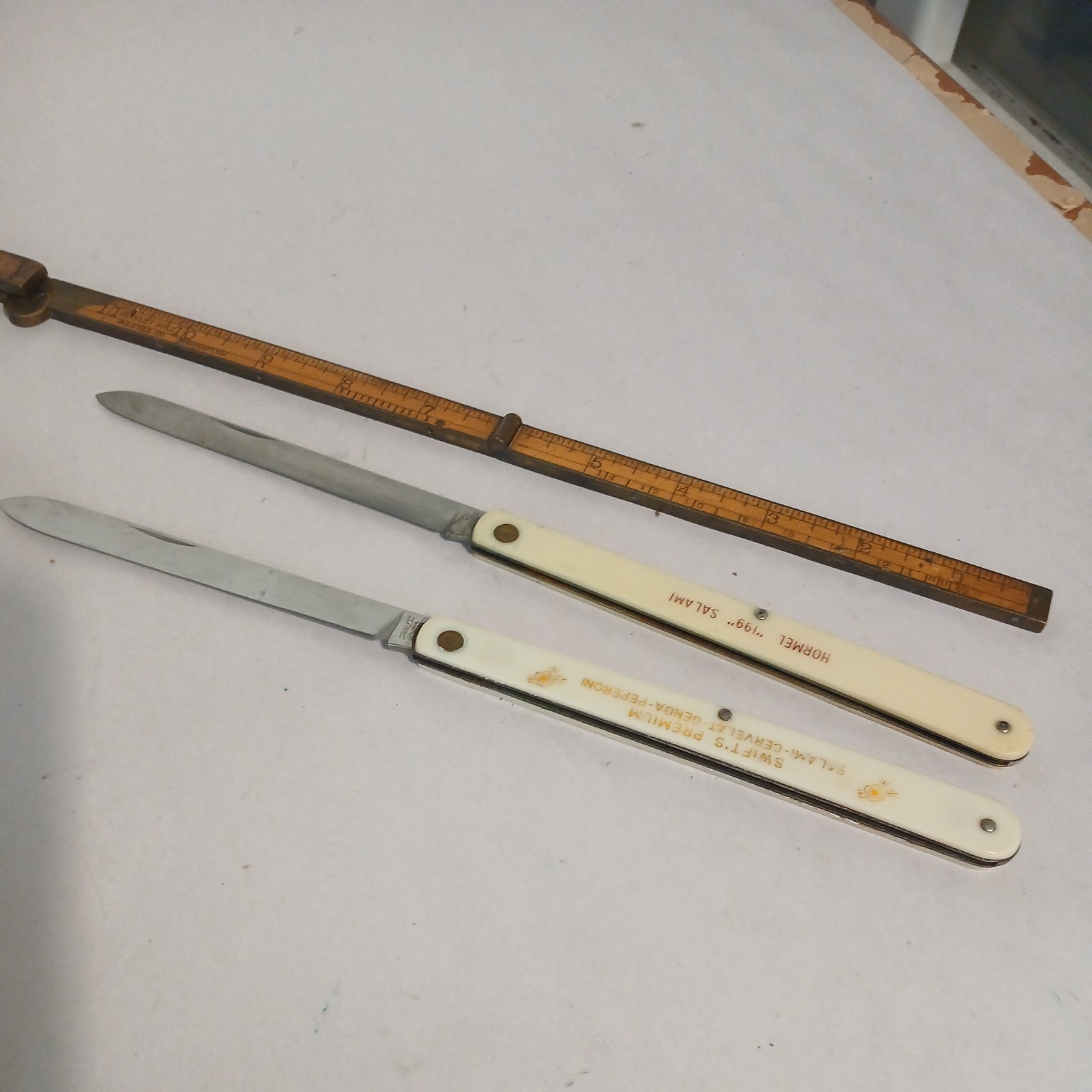 Vintage Colonial Pocket Knife Advertising Folding Melon Testing Salami Knife x2