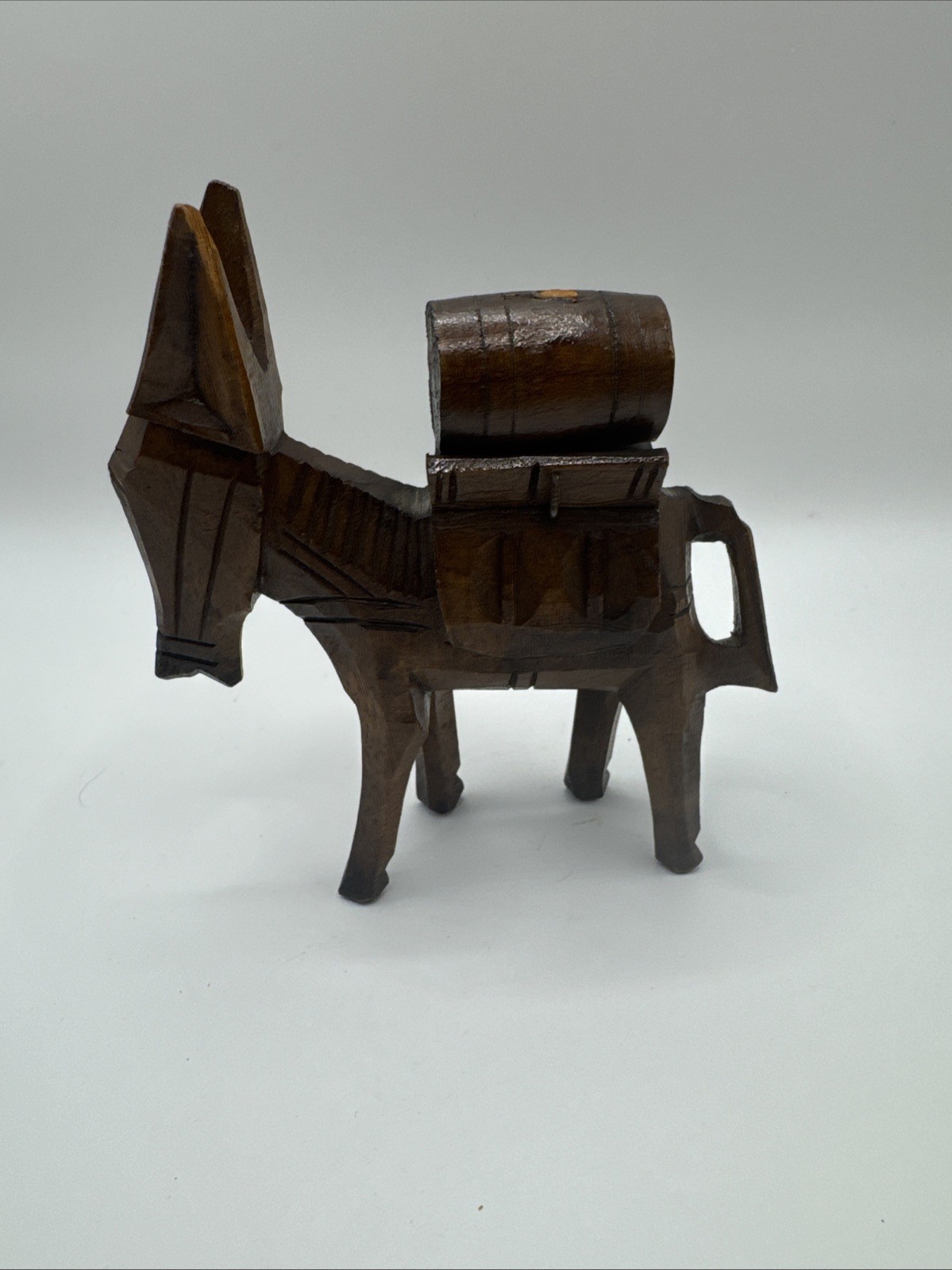 Vintage Hand Carved Wooden Donkey Wood Mule Bag Carry Burro Figure Figurine