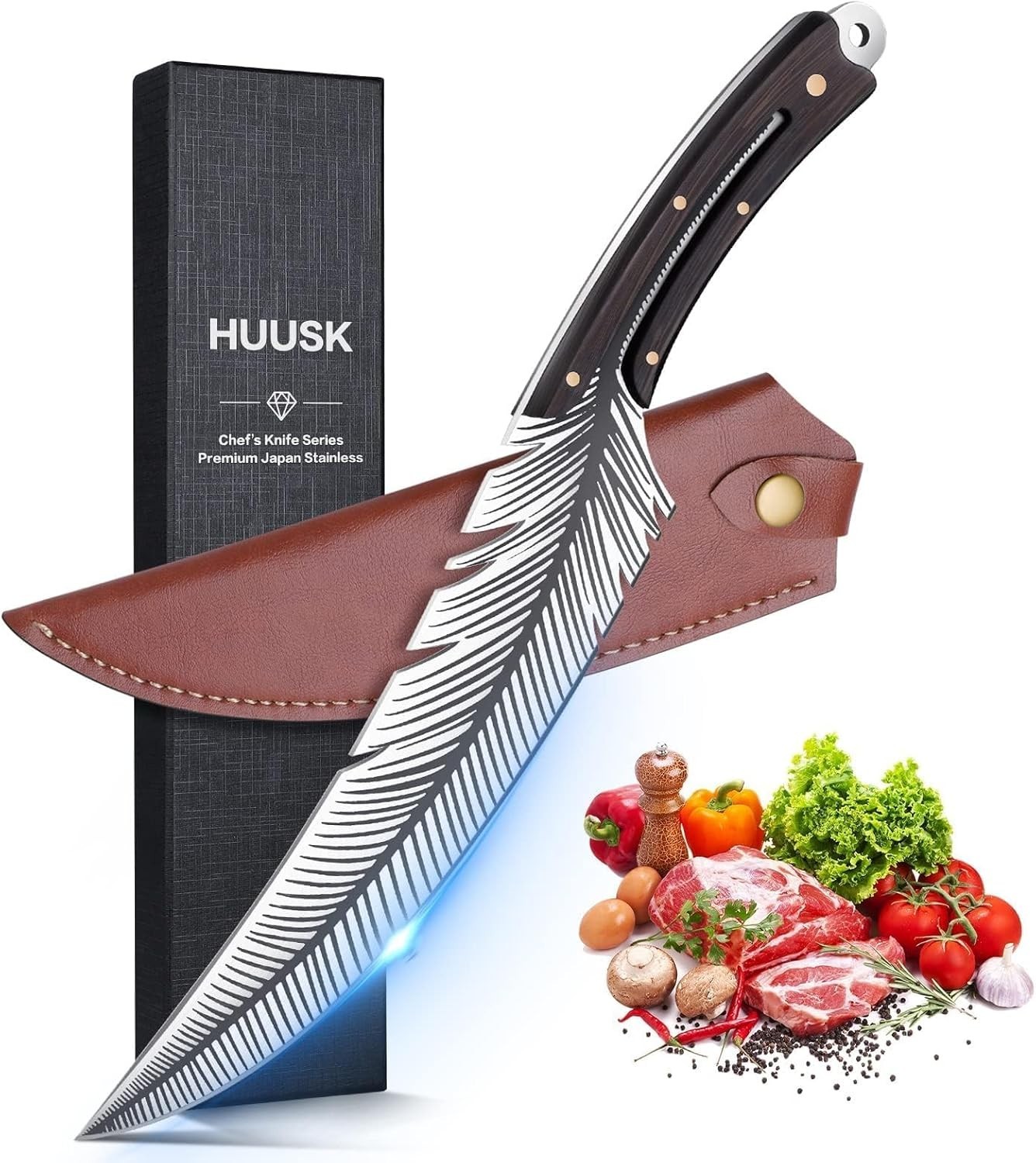 Huusk Japan Knife Feather Knife Hand Forged Viking Knife High Carbon Steel Butch