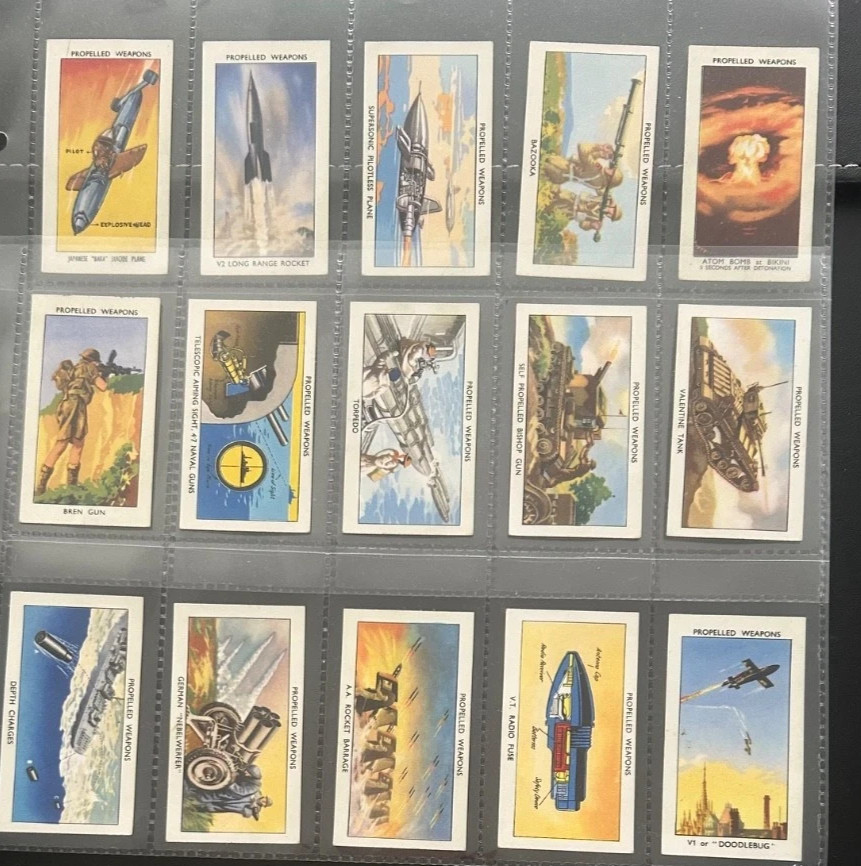1953 MILLS AMALGAMATED LTD. PROPELLED WEAPONS 25 DIFFERENT TOBACCO CARD SET
