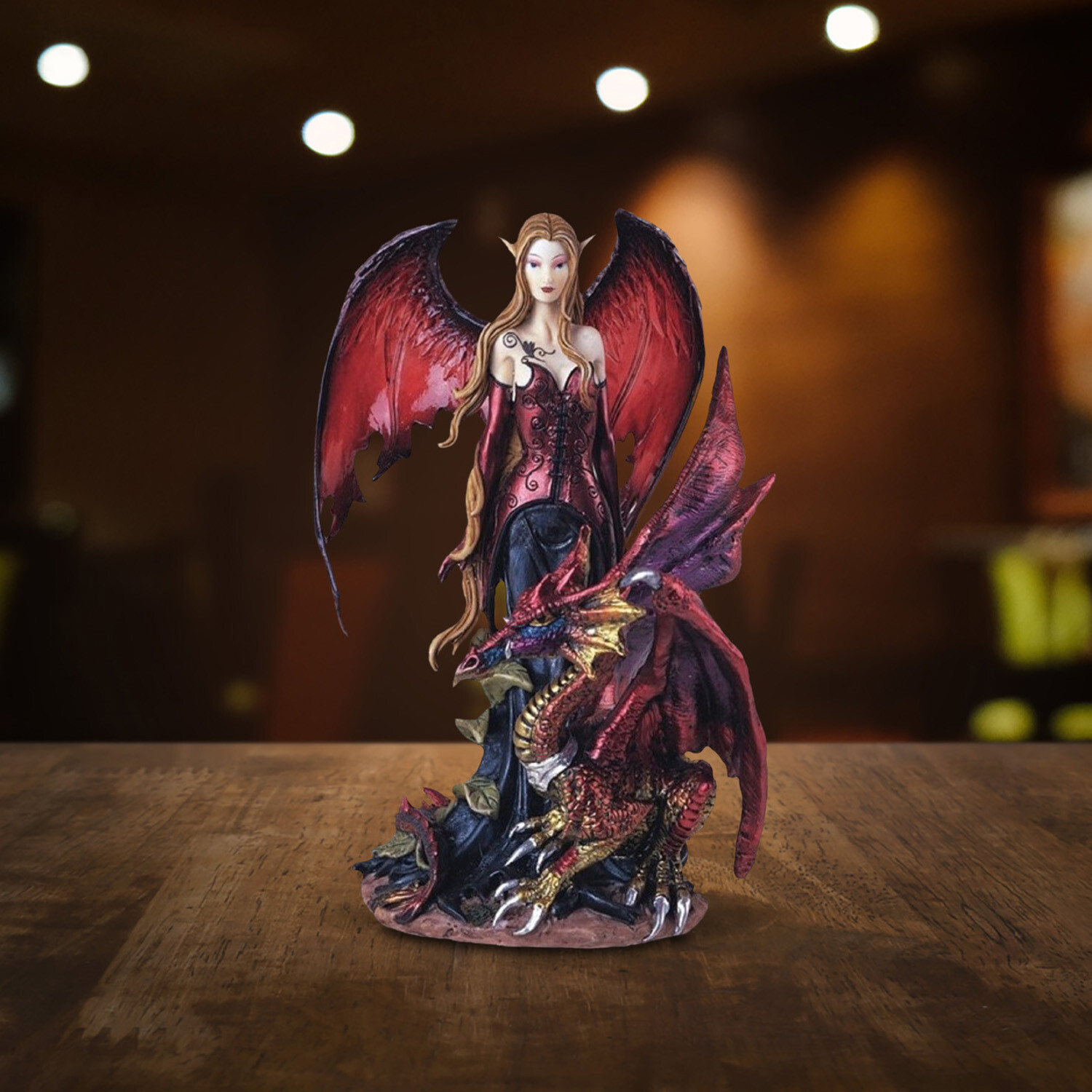 Gothic Red Fairy with Dragon Statue 8\ Gothic Red Fairy with Dragon Statue 8\