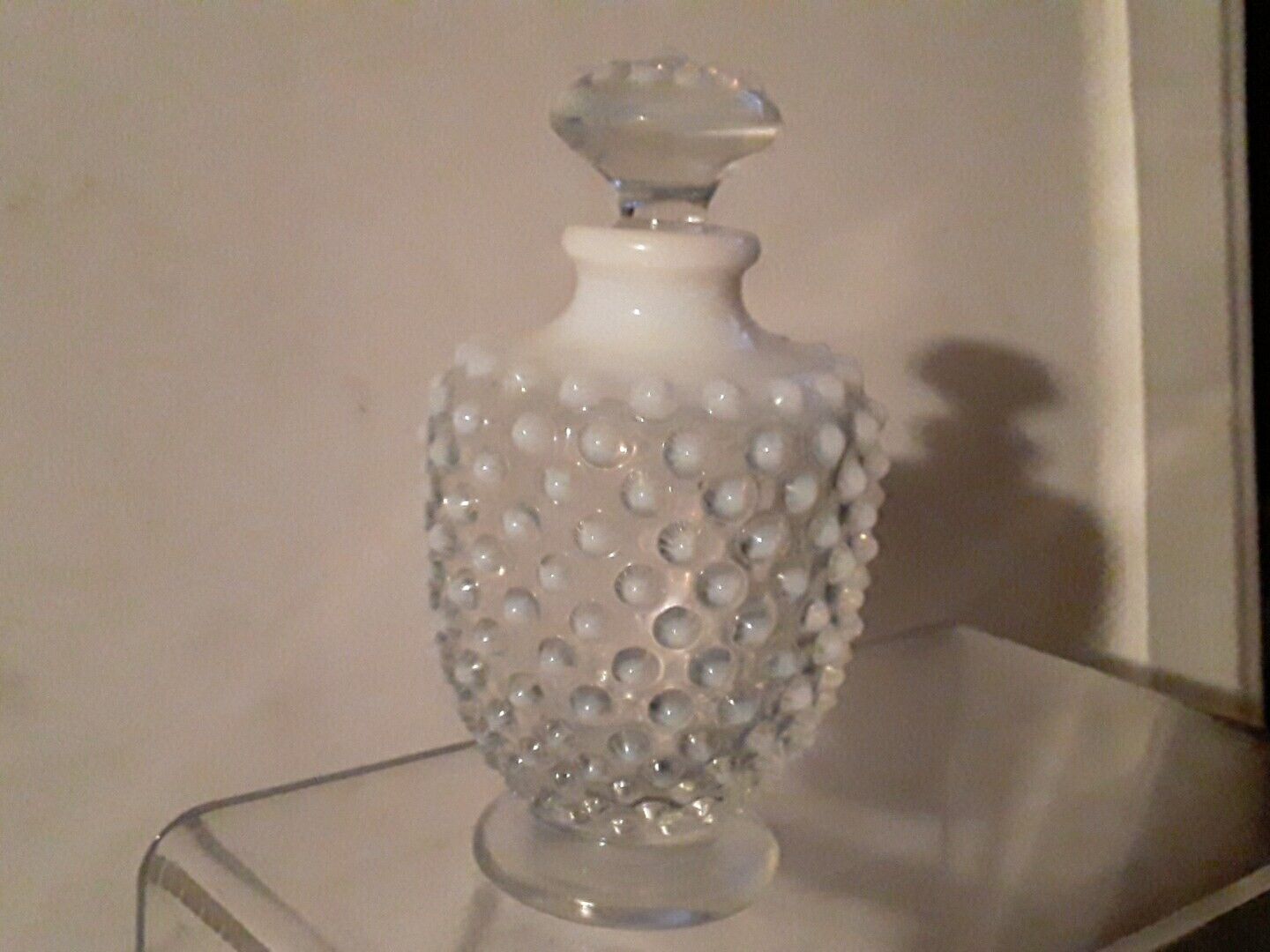 Vintage Fenton French White Hobnail Opalescent Perfume Bottle original sticker