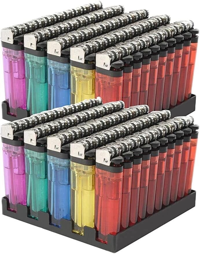 100 Cigarette Wholesale Disposable Lighters Pack of 100 with Stand