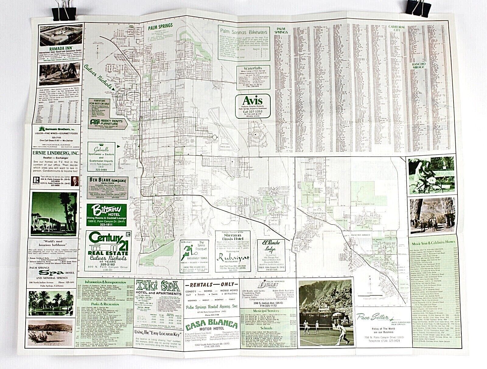  Vtg PALM SPRINGS CALIFORNIA 1975 Souvenir Map/Guide STREET MAP Star Homes RARE