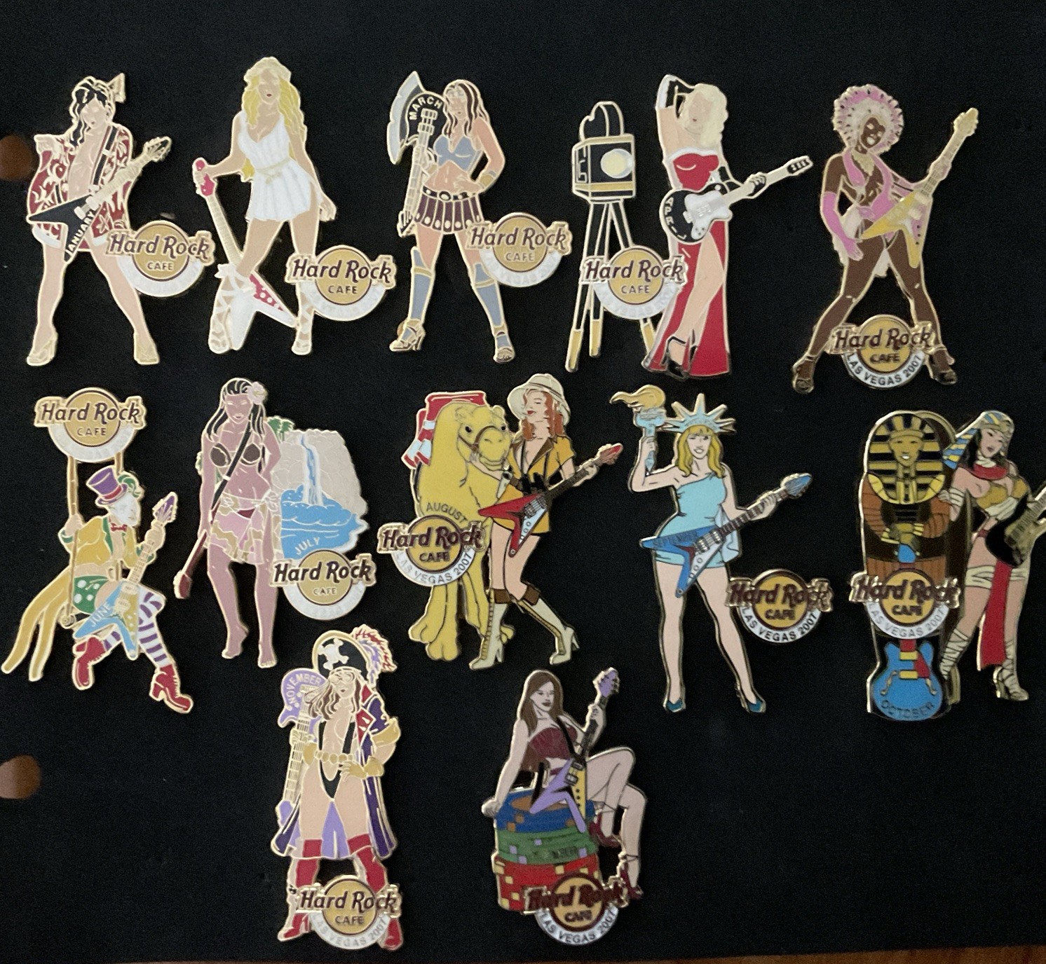 Hard Rock Cafe 2007 Las Vegas Casino Girl Pins January - December Hard Rock Cafe 2007 Las Vegas Casino Girl Pins January - December