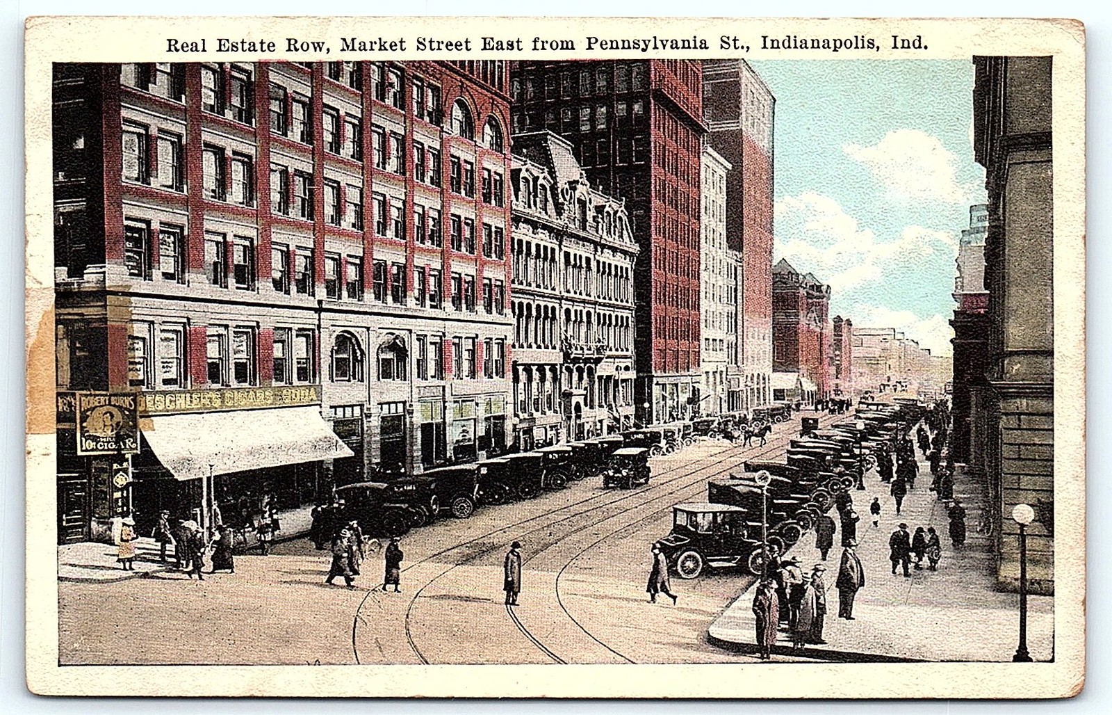 Postcard 1913 Indianapolis street scene postcard, mailed