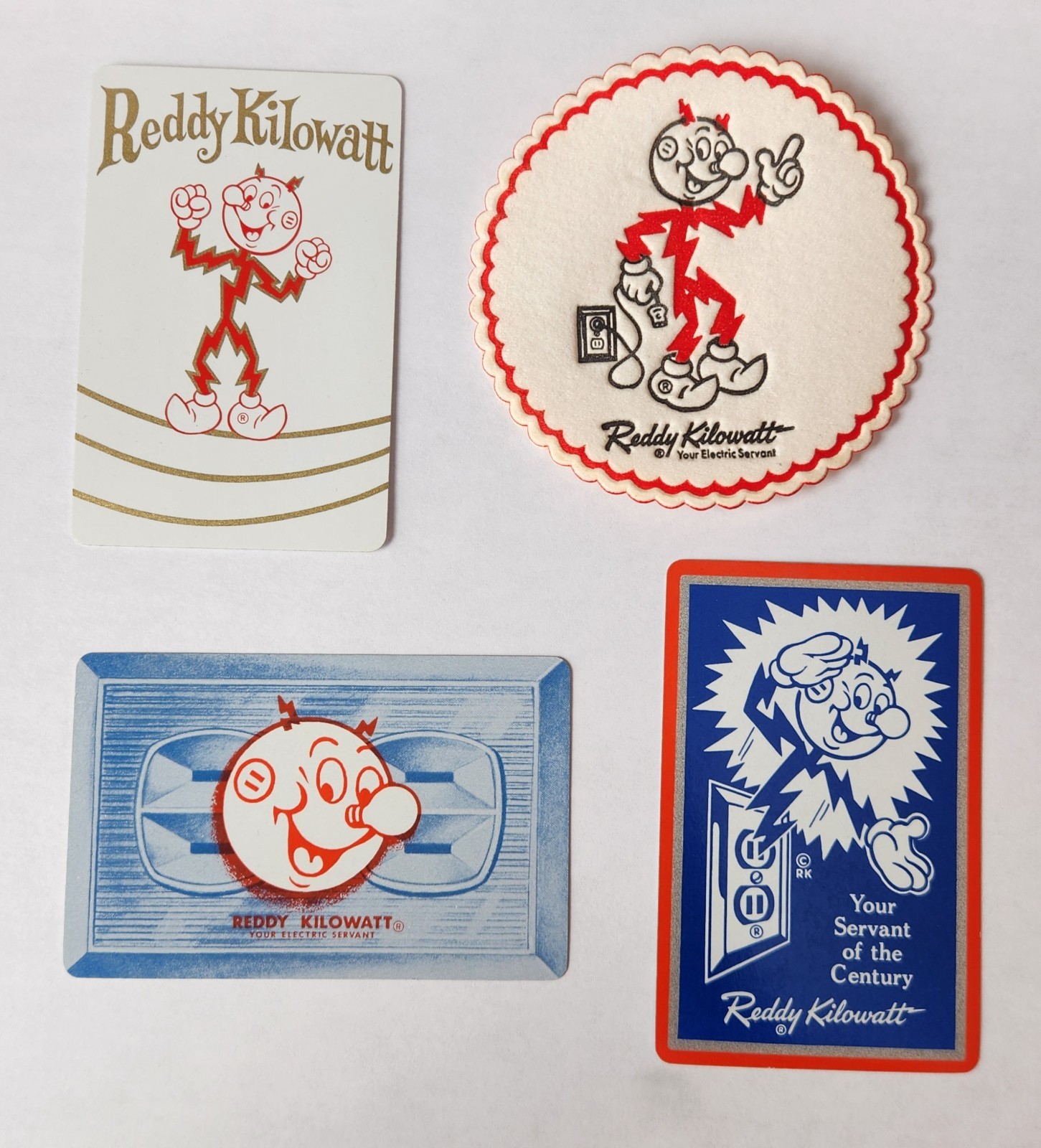 Reddy Kilowatt Coaster & 3 Playing Cards - Vintage