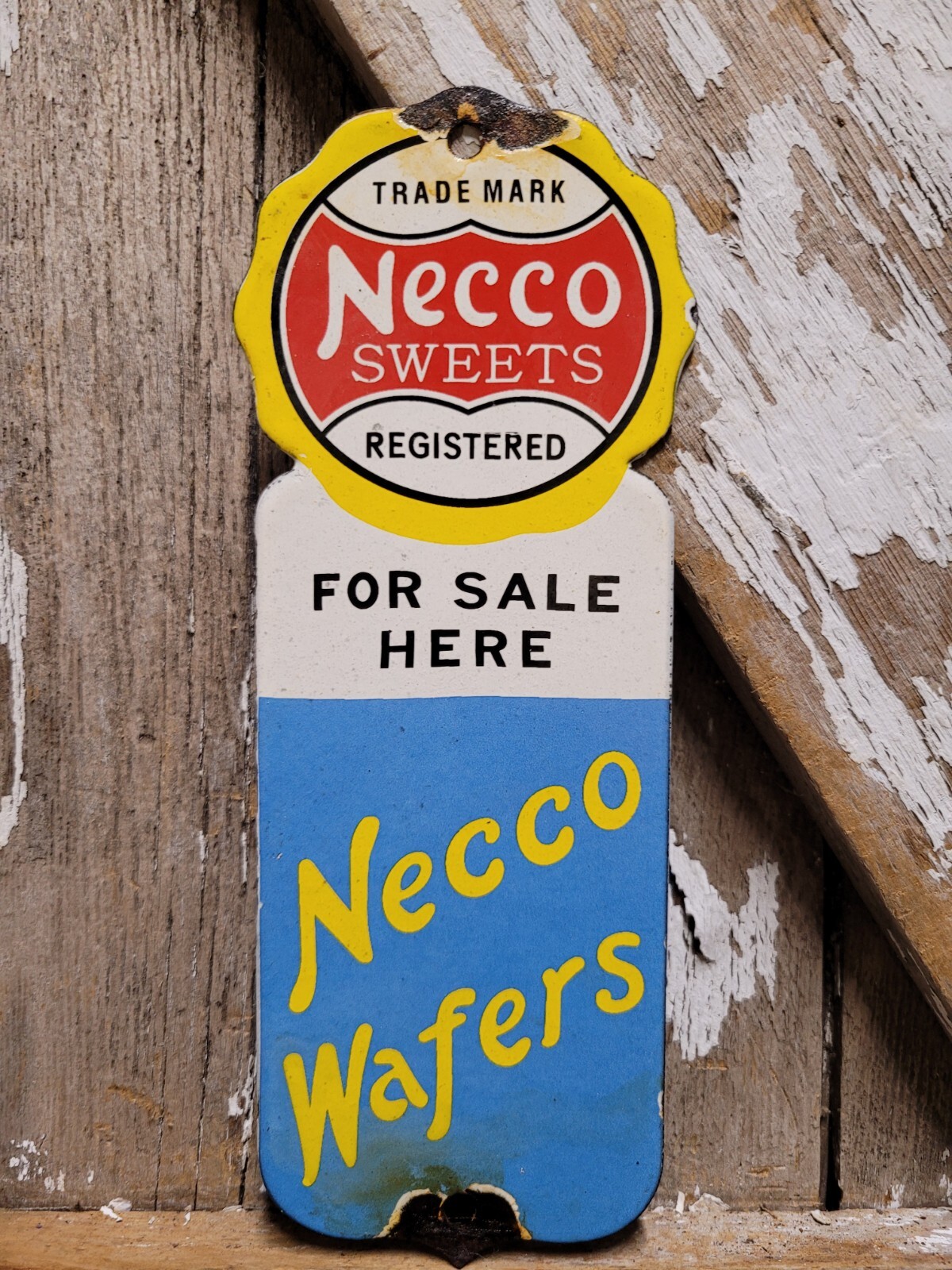 VINTAGE NECCO PORCELAIN SIGN OLD STORE WAFER CONFECTIONARY SWEET FOOD CANDY 9\