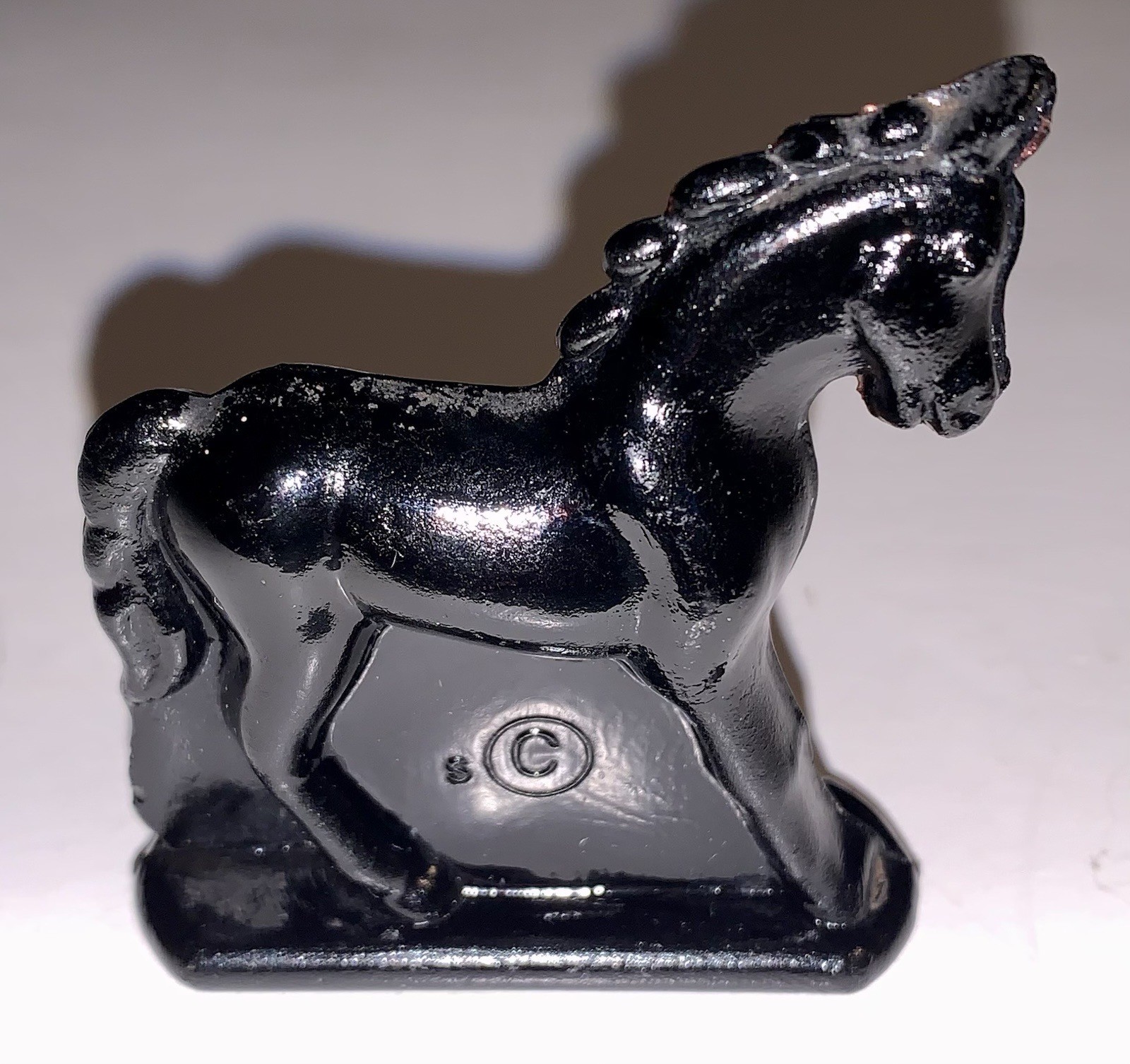Small Black Glass Molded Horse Vintage Figurine