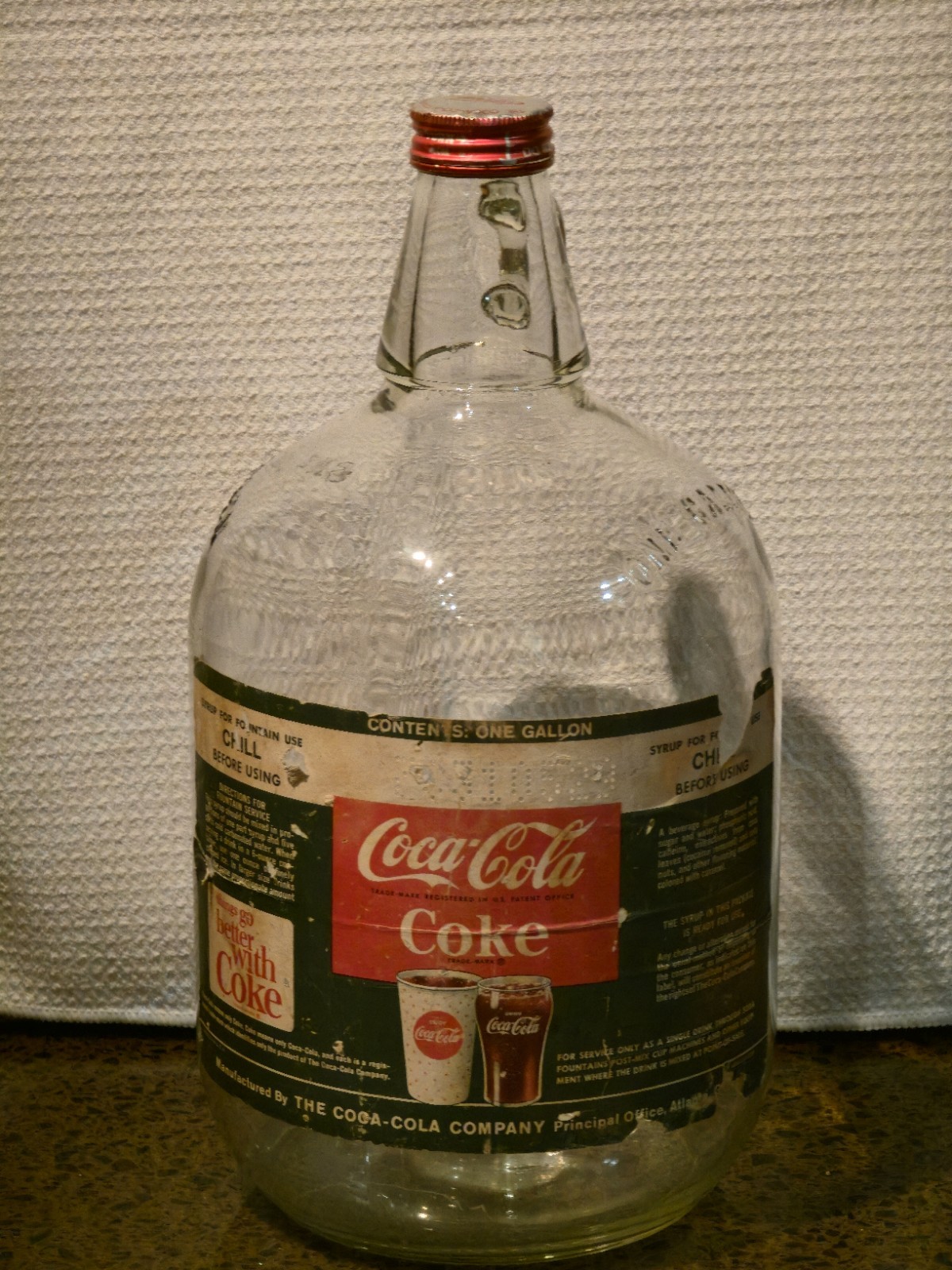 Vintage 1968 Coca-Cola 1 Gallon Glass Syrup Jug Original Label & Cap New Jersey