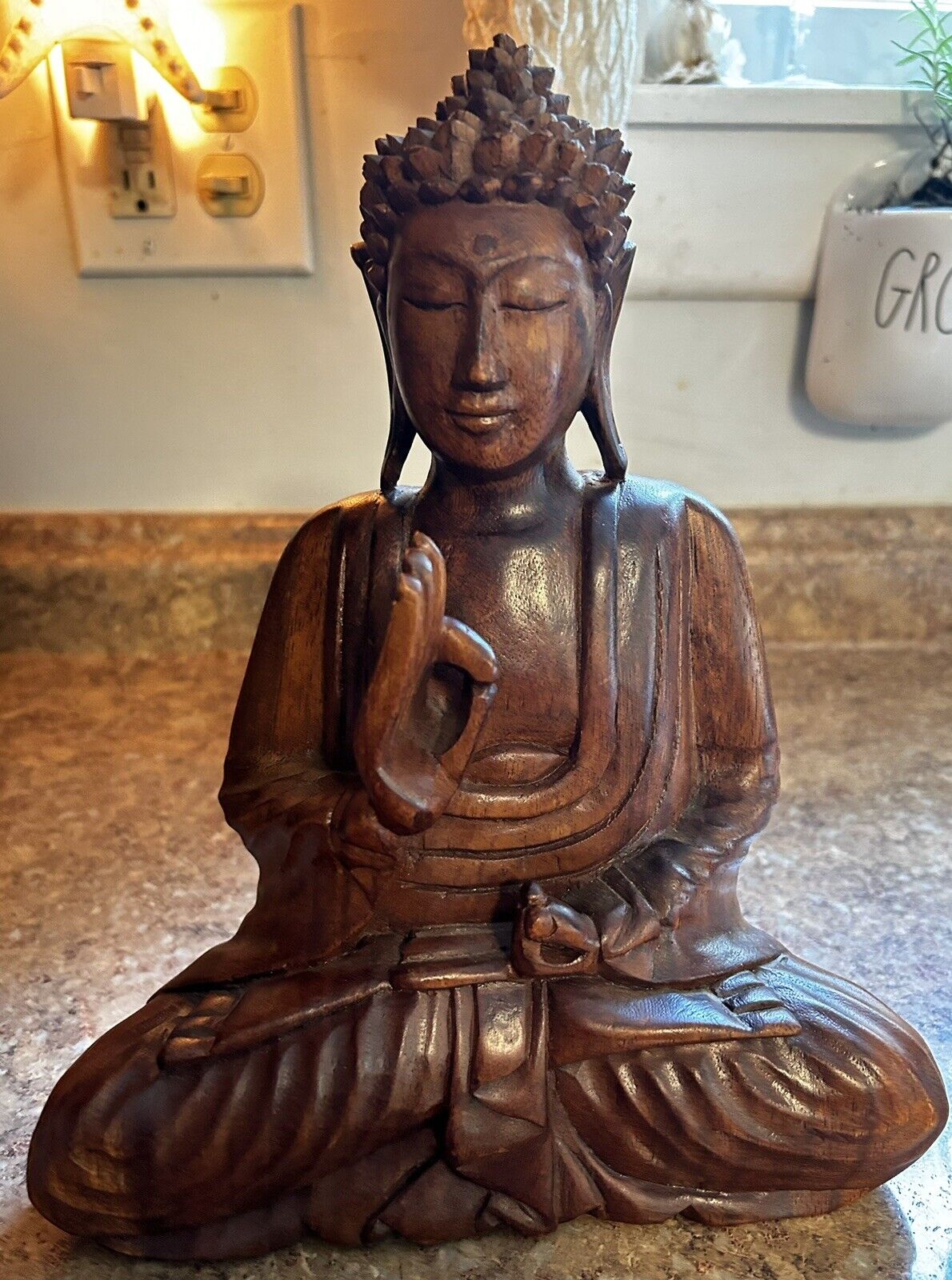 Wood carved Teaching Buddha statue, 11 inches