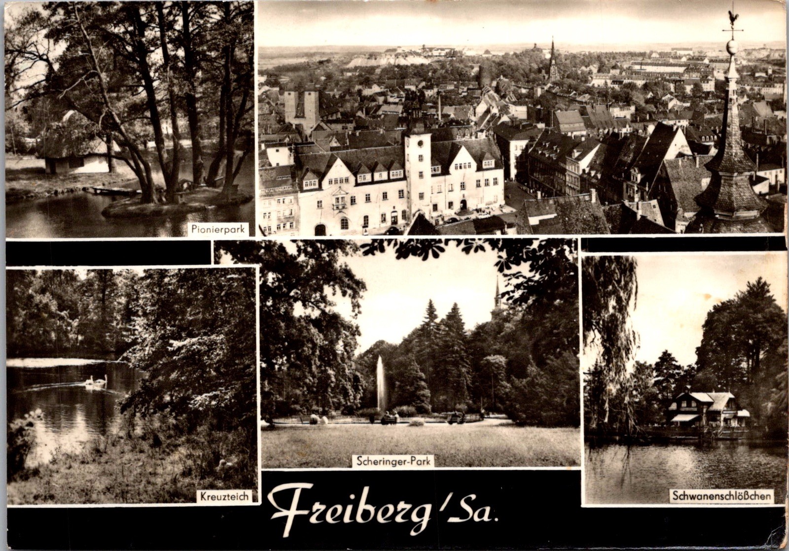 Freiberg Germany Parks Cityscape Stamp Real Photo RPPC Postcard