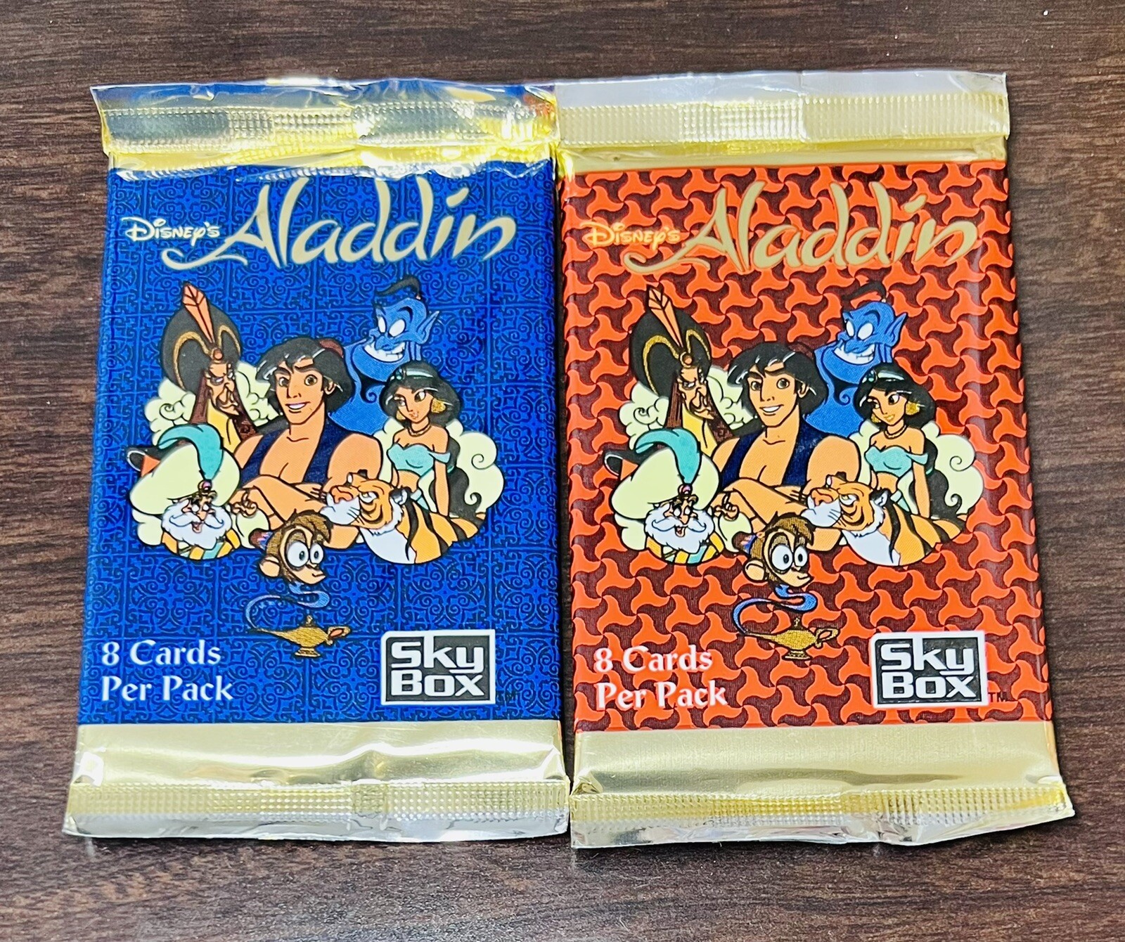 Two disney alladin trading cards vintage 8 cards per pack by sky box 1993