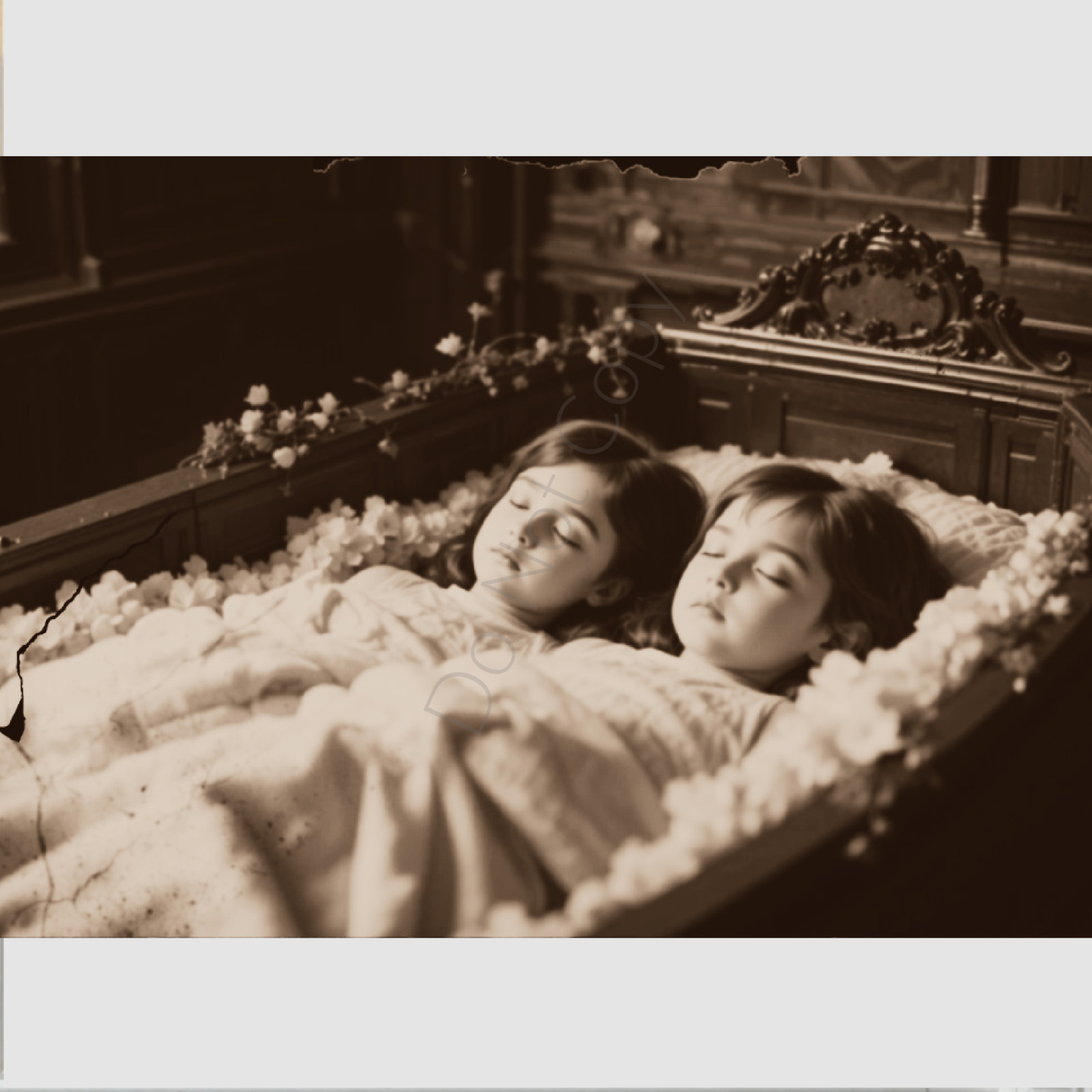 Two Kids Photo Print Post Mortem Children Casket Victorian 4 by 6 Photograph