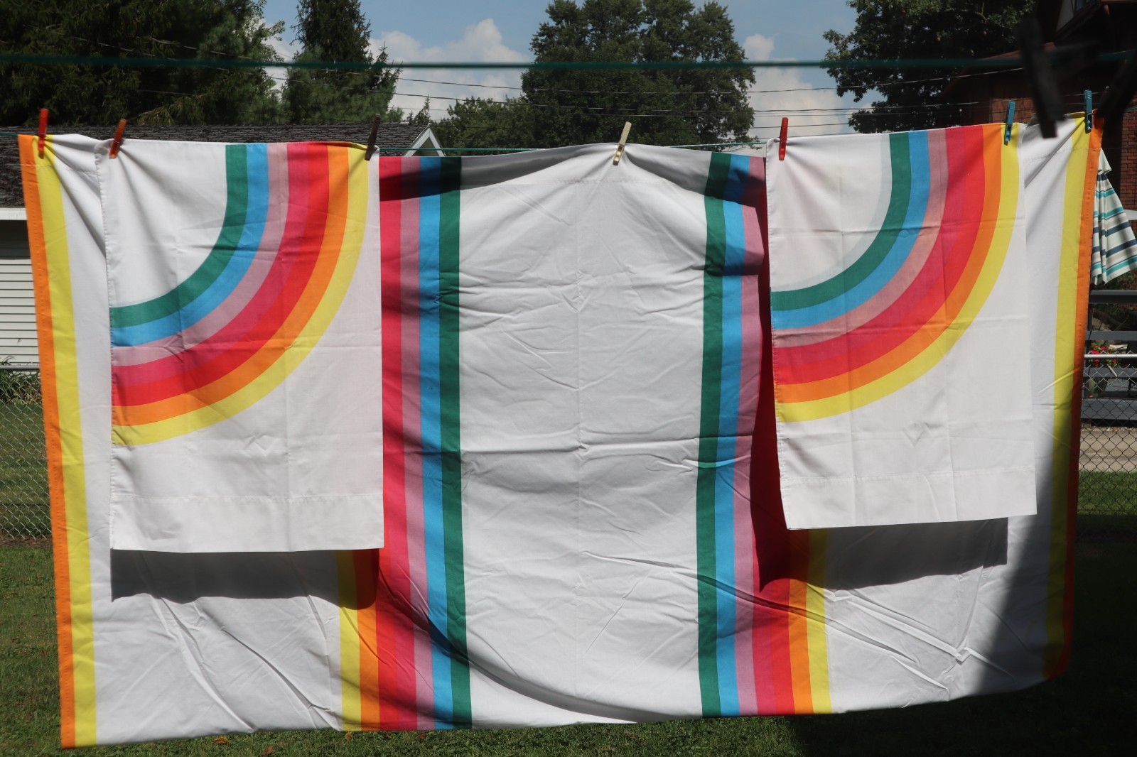 Vtg Wamsutta Tomorrow’s Rainbow Full / Double Flat Sheet  2 Pillow Cases Retro
