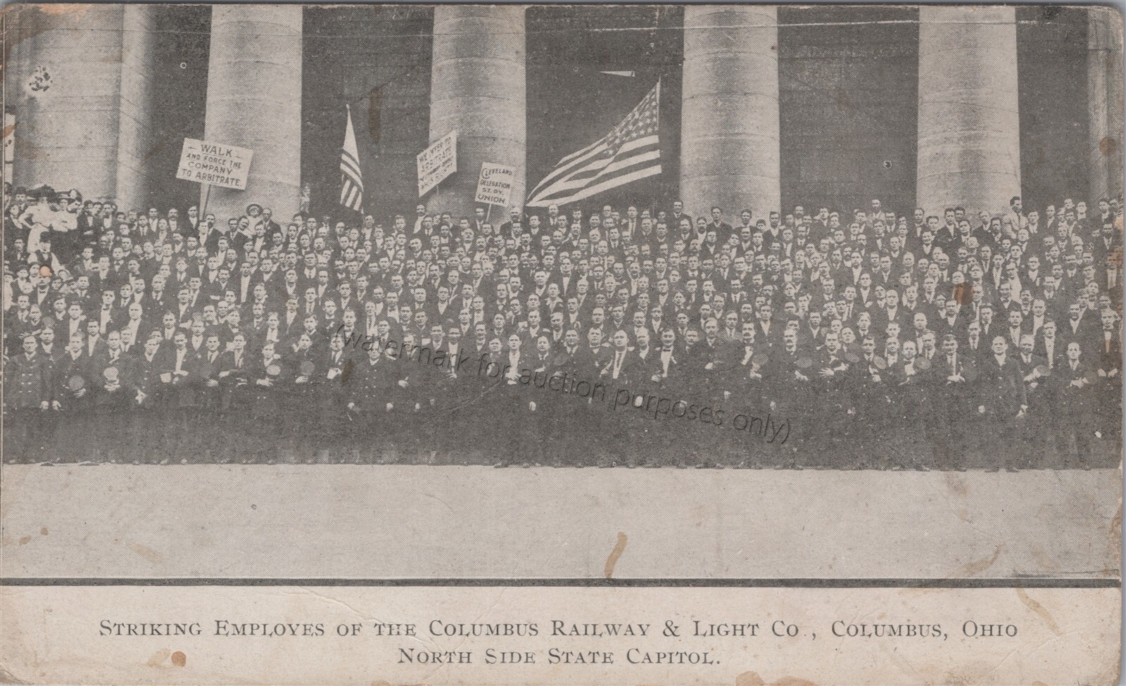 Columbus, OH: Striking Employees Of Railway & Light Co. - Vintage Ohio Postcard