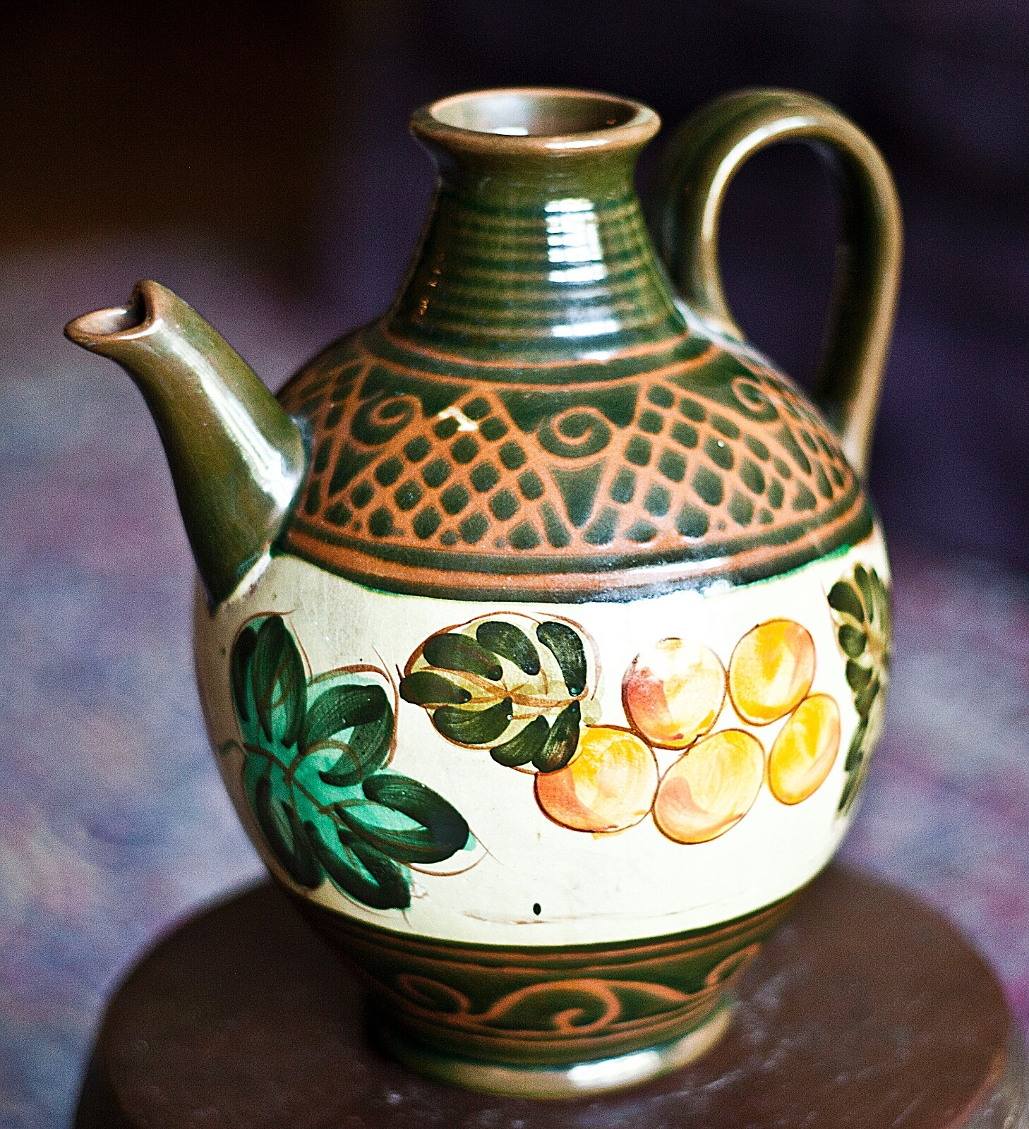 Vintage Terra-Cotta Pitcher Jug Vase Art Pottery Hand Made Painted Fired 11\