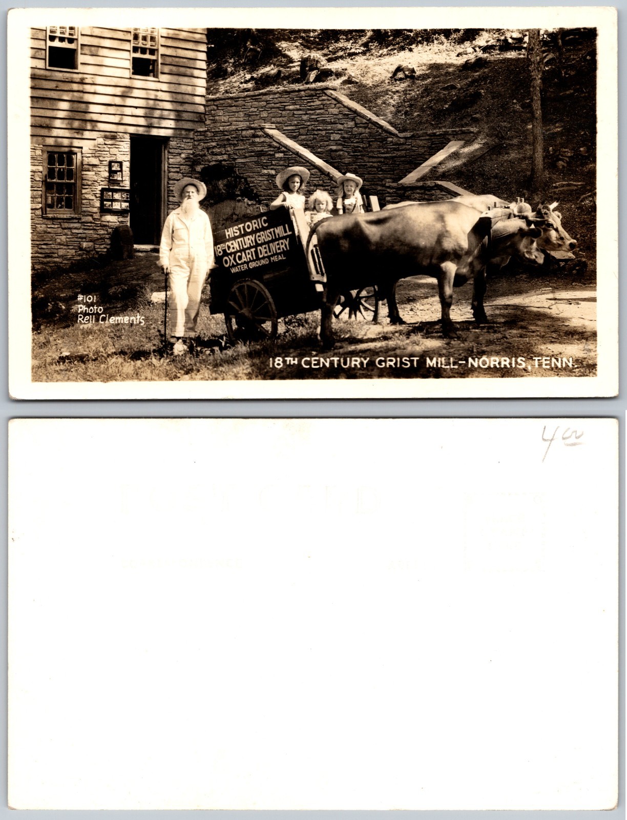 RPPC Norris TN Grist Mill Ox Cart Photo Postcard